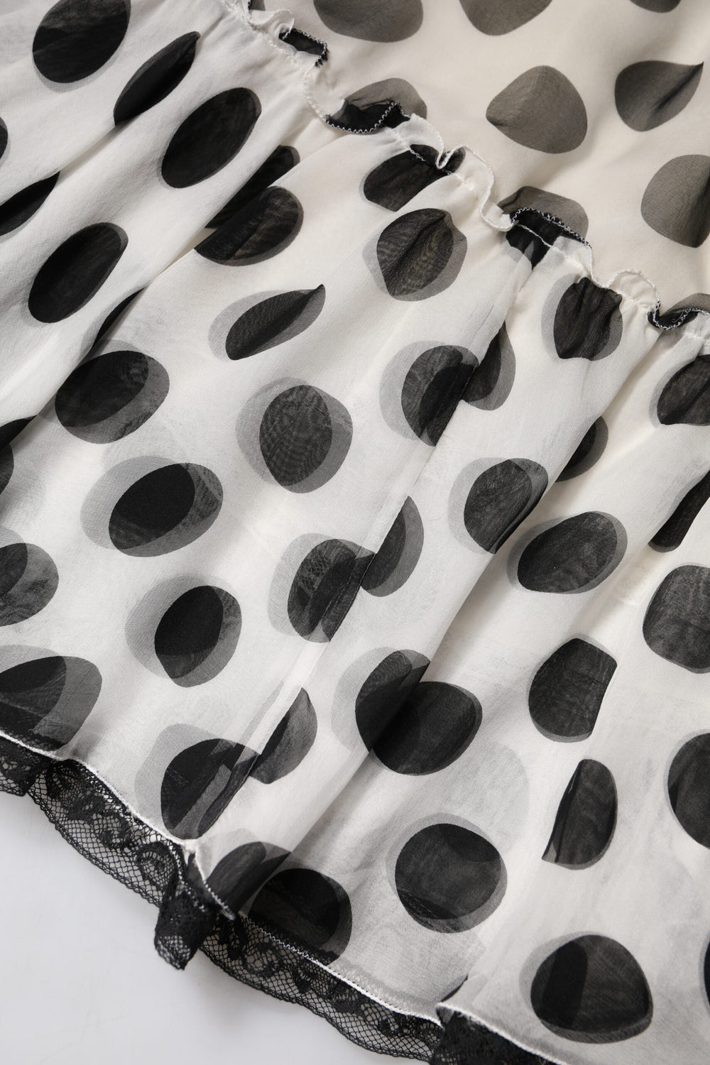 White Black Polka Dots Knee Length Skirt