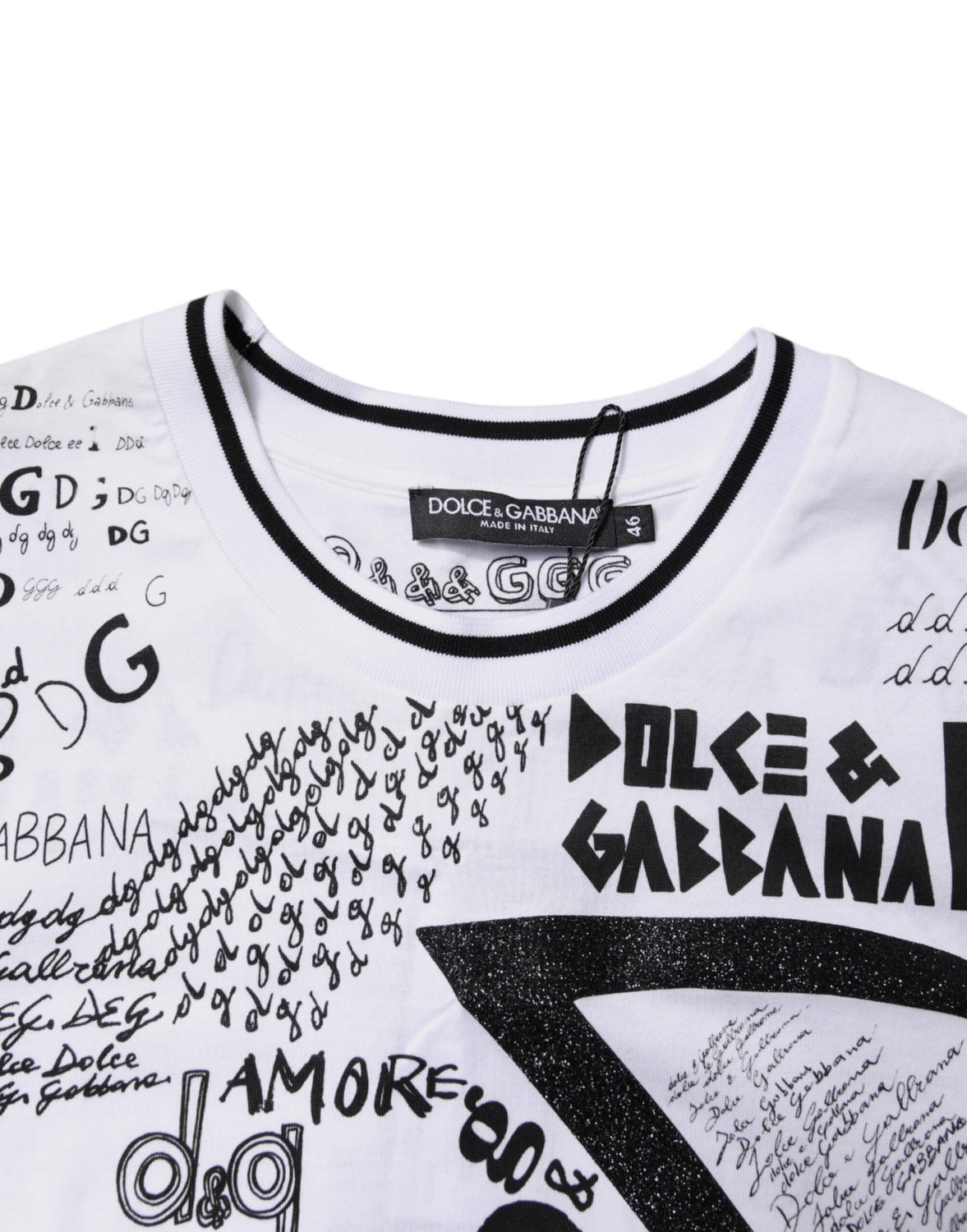 White Graffiti Print Cotton Crew Neck T-shirt