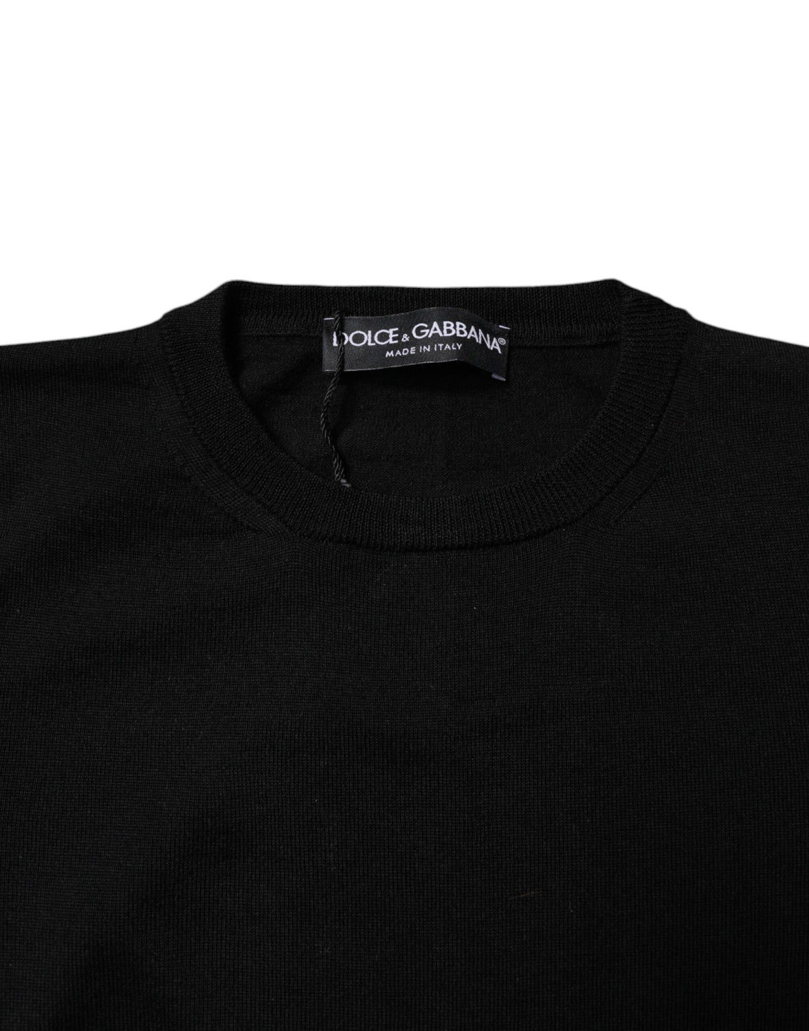 Black Wool Knit Crew Neck Pullover Sweater