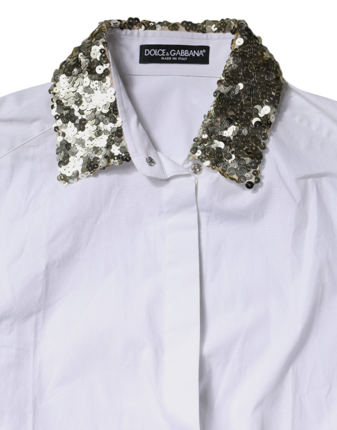 White Cotton Long Sleeves Sequin Shirt Top