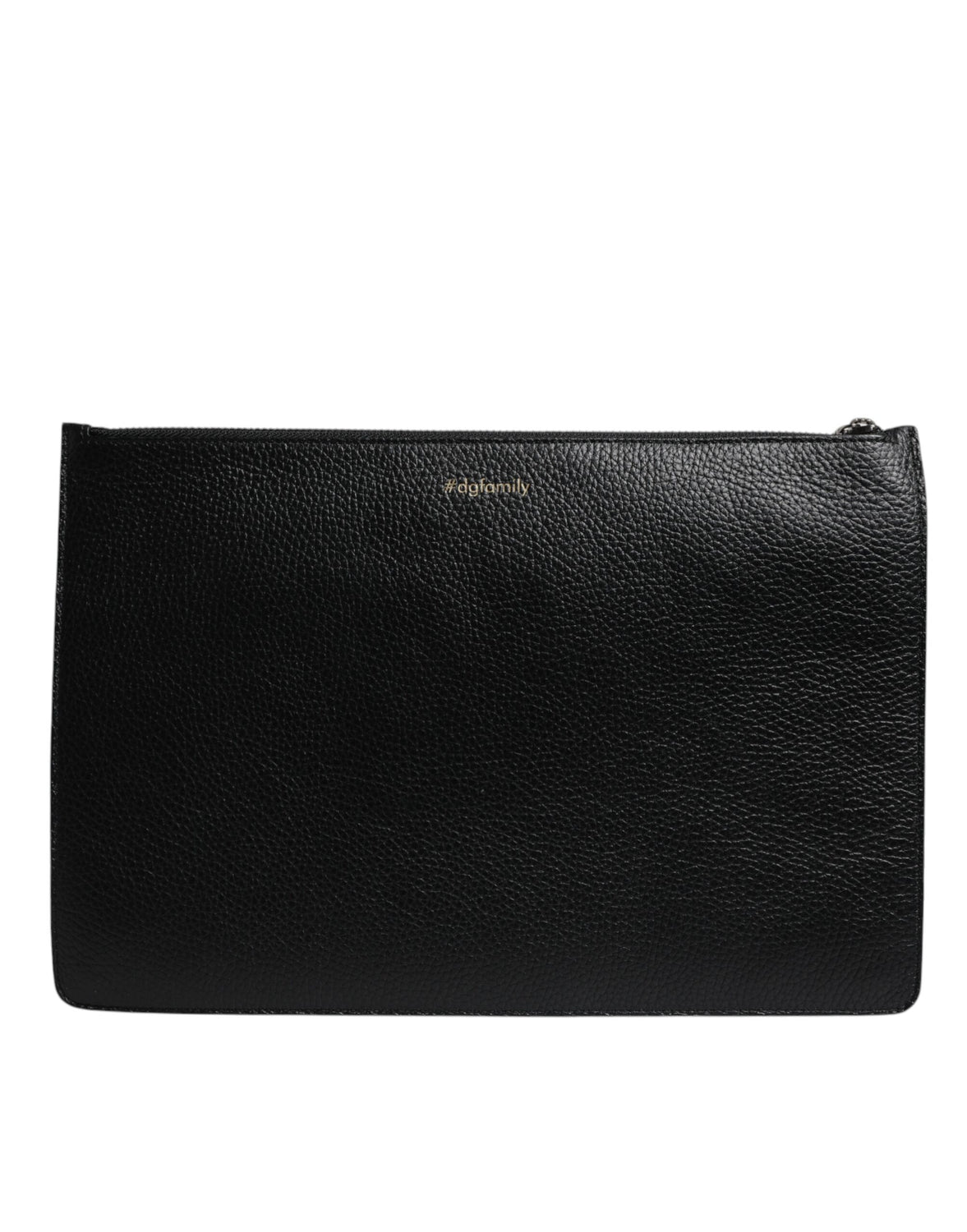 Black Leather #DGFAMILY Embellished Men Zip Pouch Bag