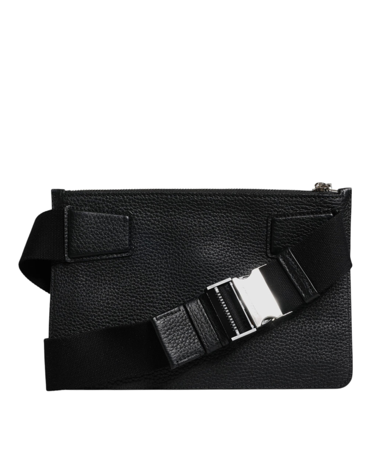 Black Leather Logo Plaque Purse Fanny Pack Bag