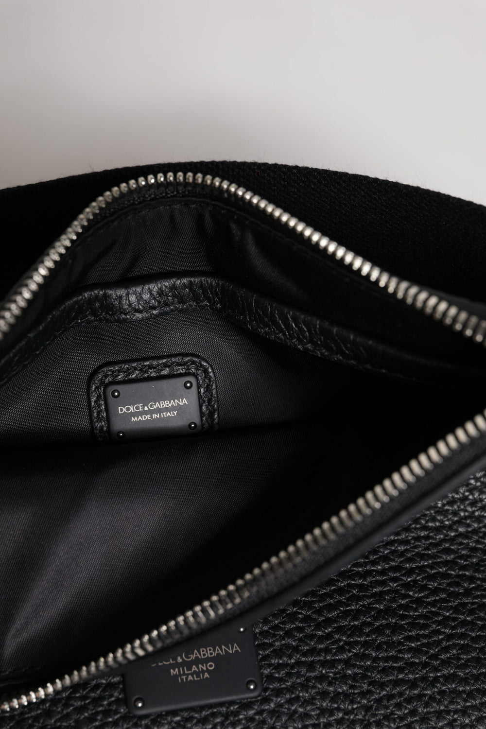 Black Leather Logo Plaque Purse Fanny Pack Bag