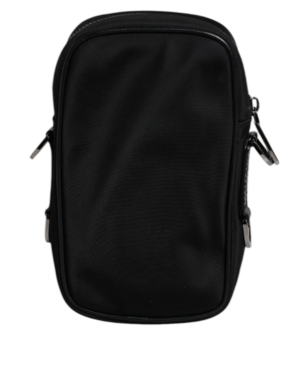 Black Nylon Leather Logo Plaque Crossbody Sling Bag