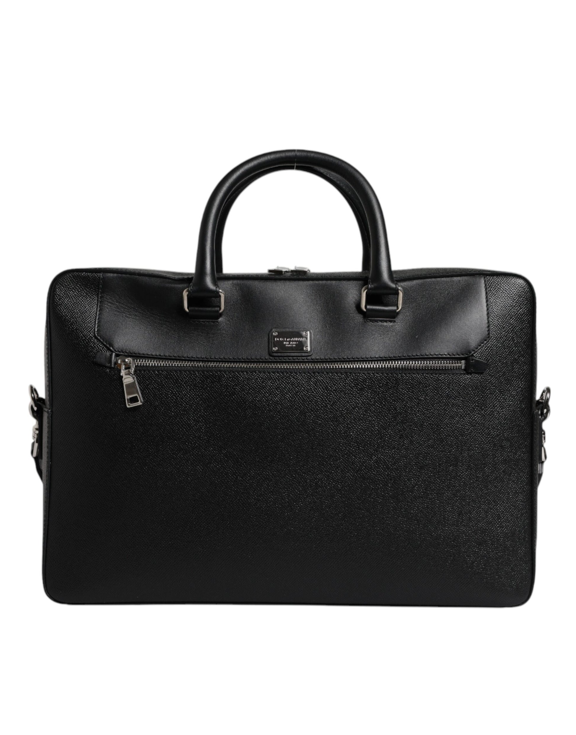 Black Logo Plaque Double Handle Messenger Bag