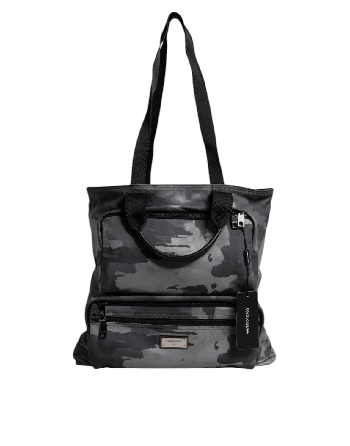 Gray Camo Cotton Multiple Compartments Tote Bag