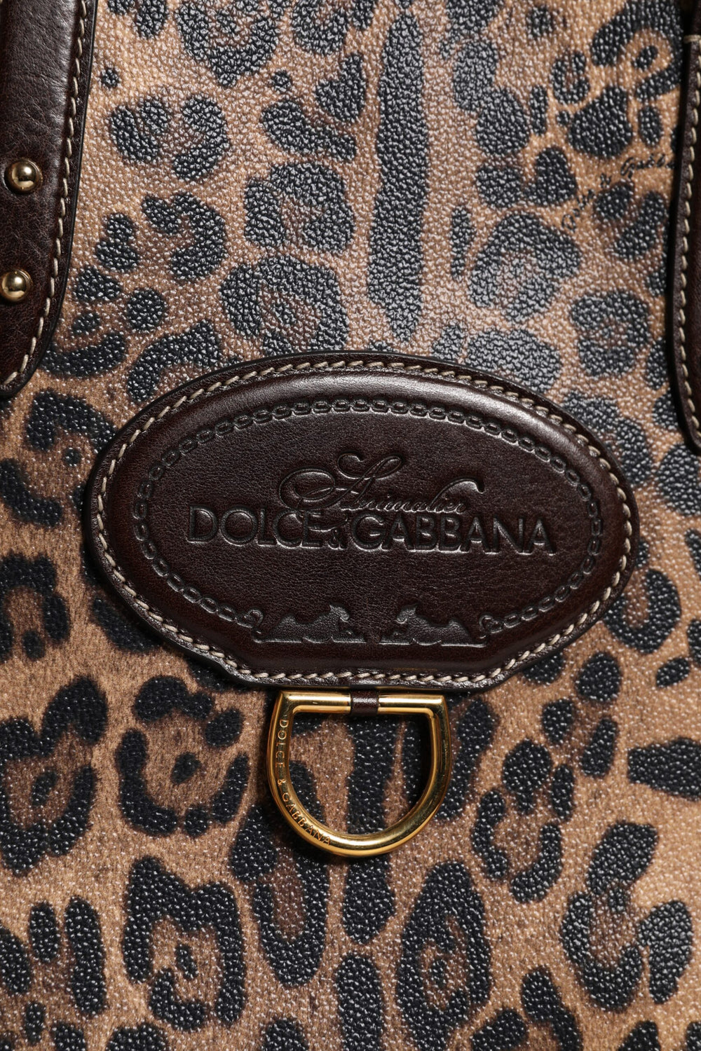Brown Leopard Leather Shoulder Strap Tote Bag