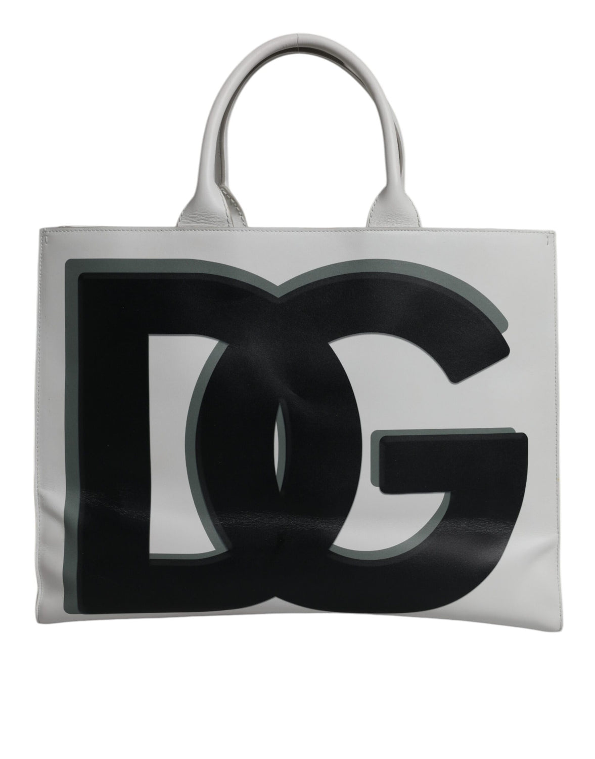 White Logo Print DG Daily Calfskin Shopping Tote Bag