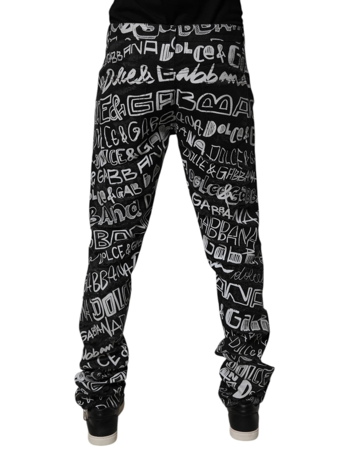 Black Cotton Logo Print Straight Denim Jeans