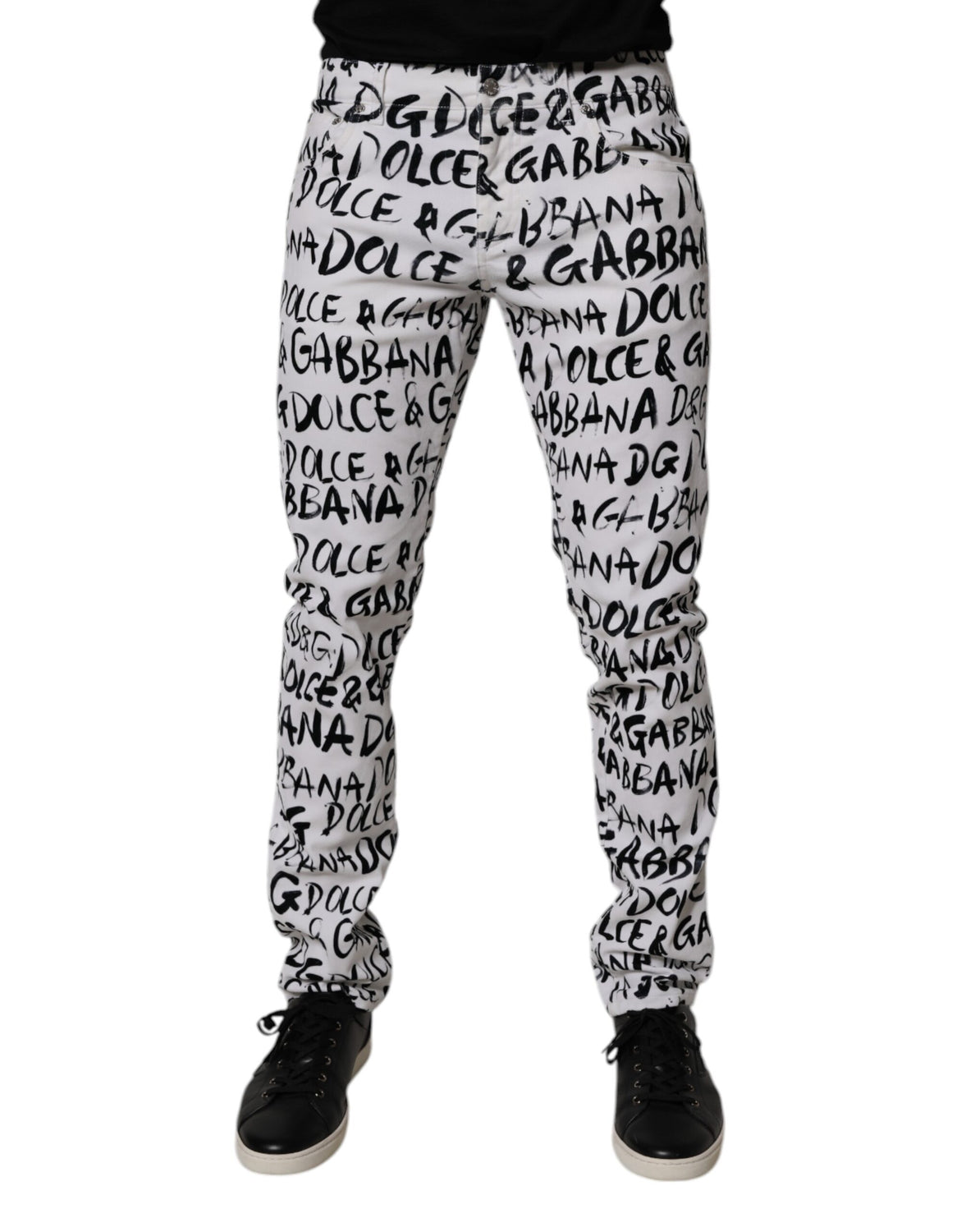 White Cotton Logo Print Skinny Denim Jeans