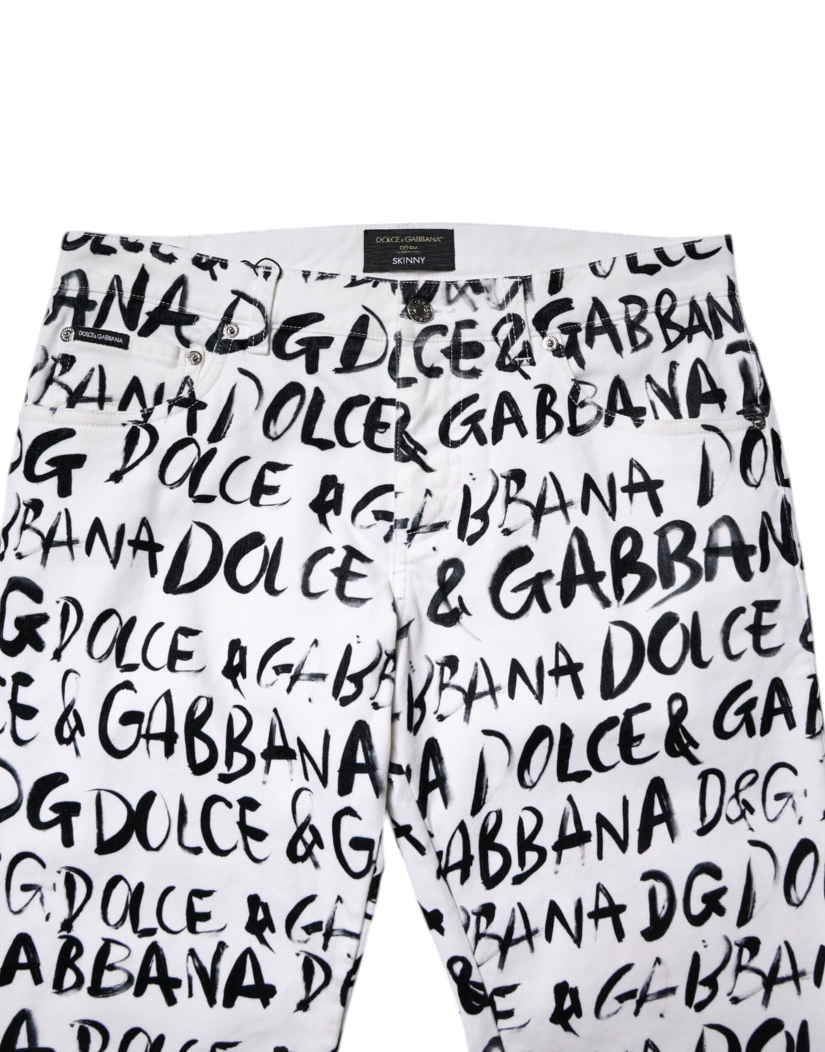 White Cotton Logo Print Skinny Denim Jeans