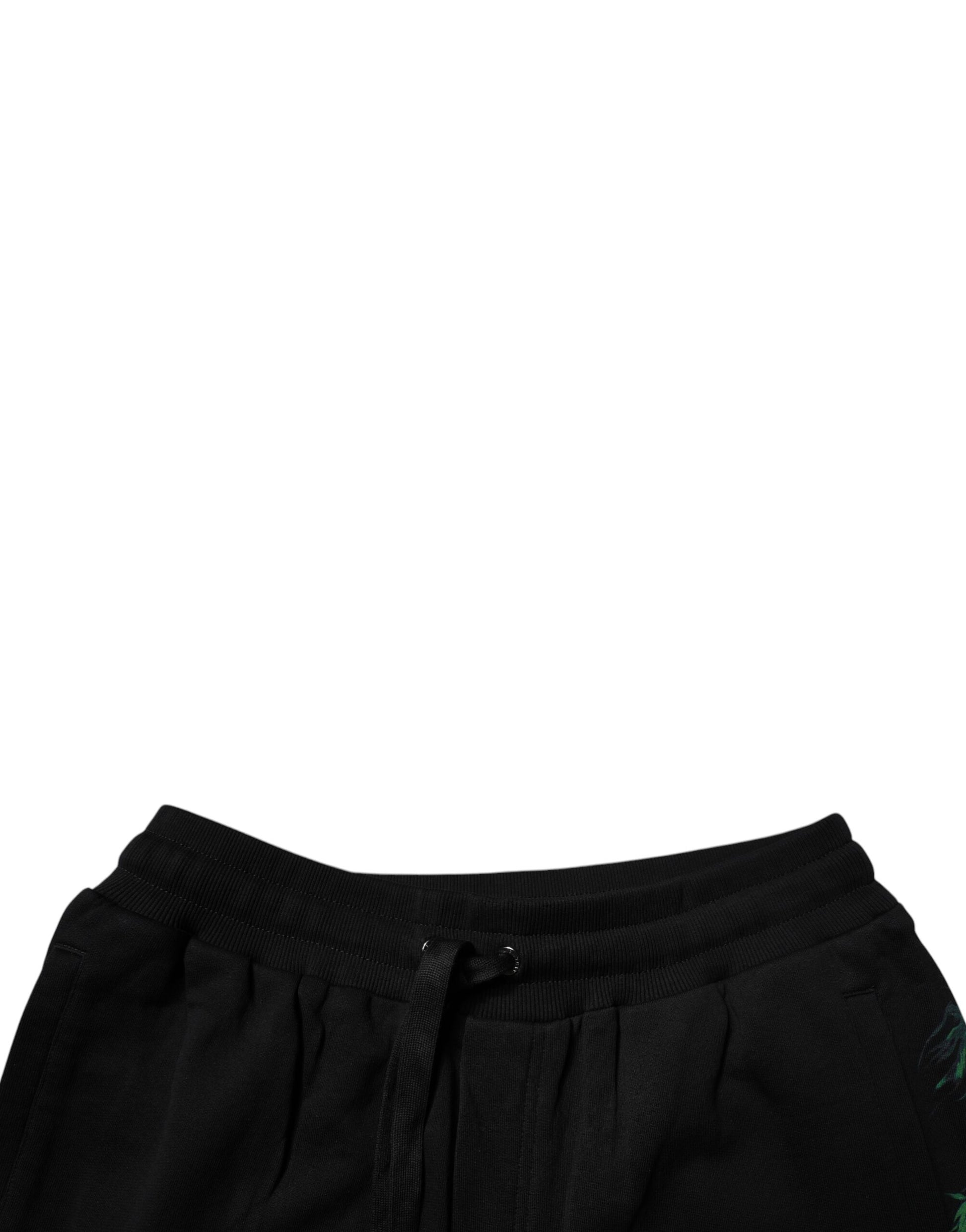Black Cotton Logo Floral Print Bermuda Shorts