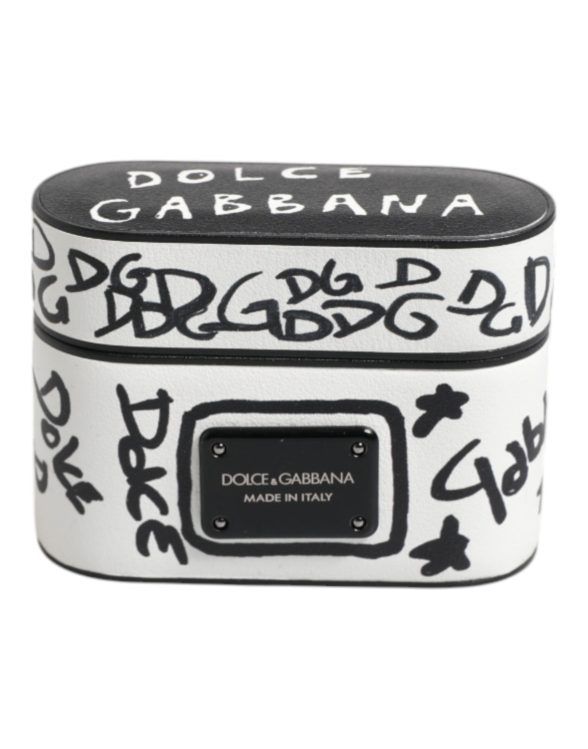 Black White Leather Scribble Embossed Logo Airpods Case