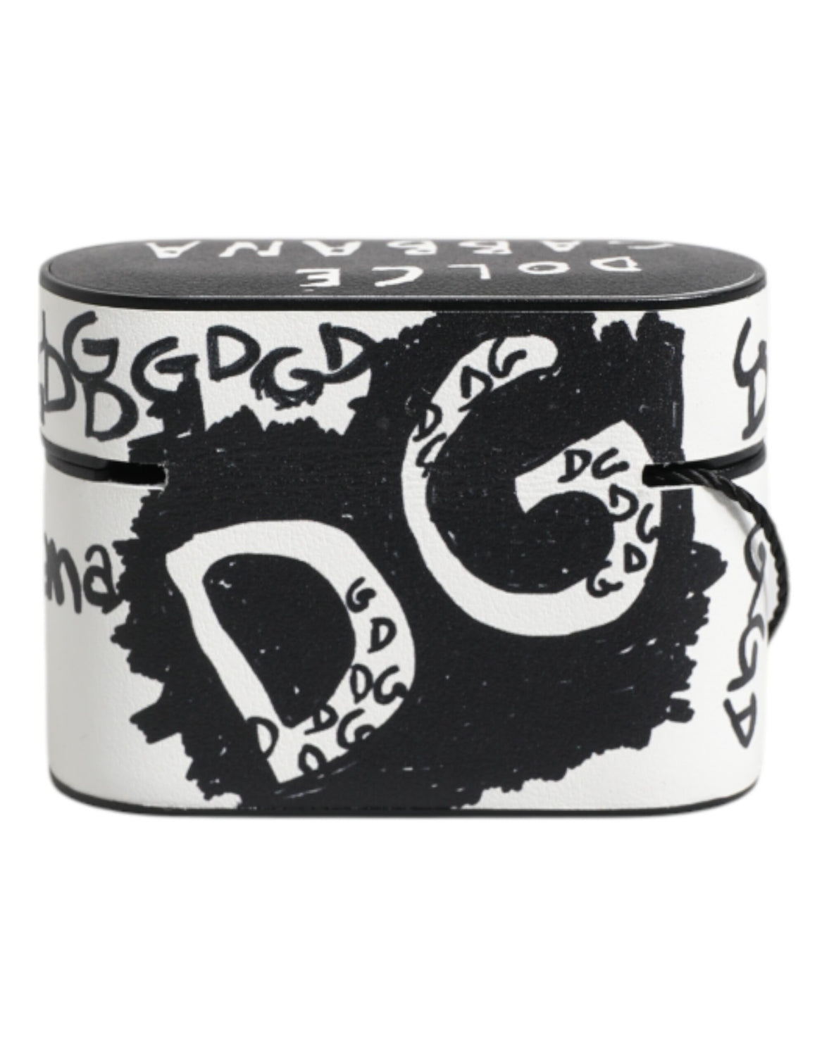 Black White Leather Scribble Embossed Logo Airpods Case