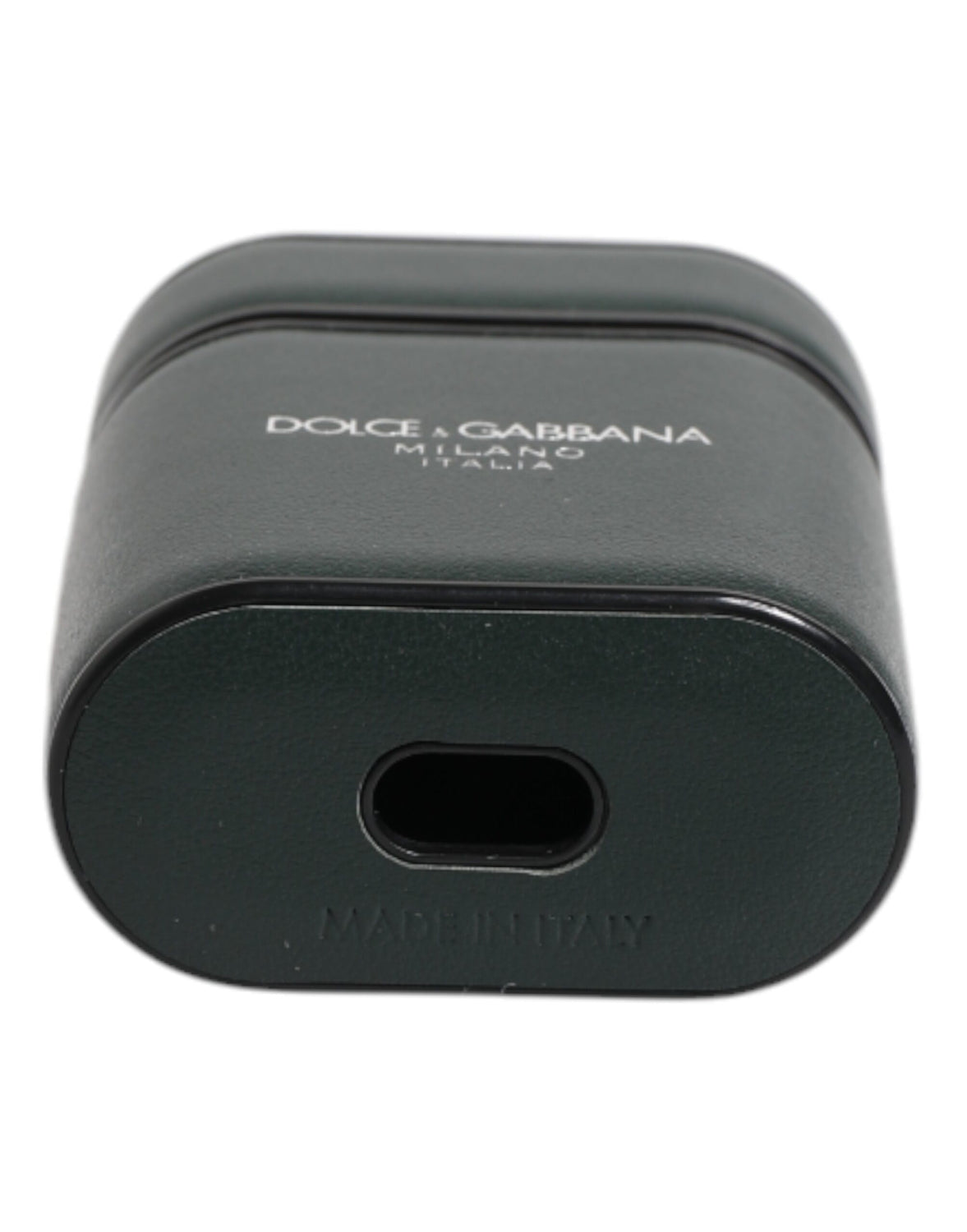 Green Calfskin Leather Logo Print Flip Holder Airpods Case
