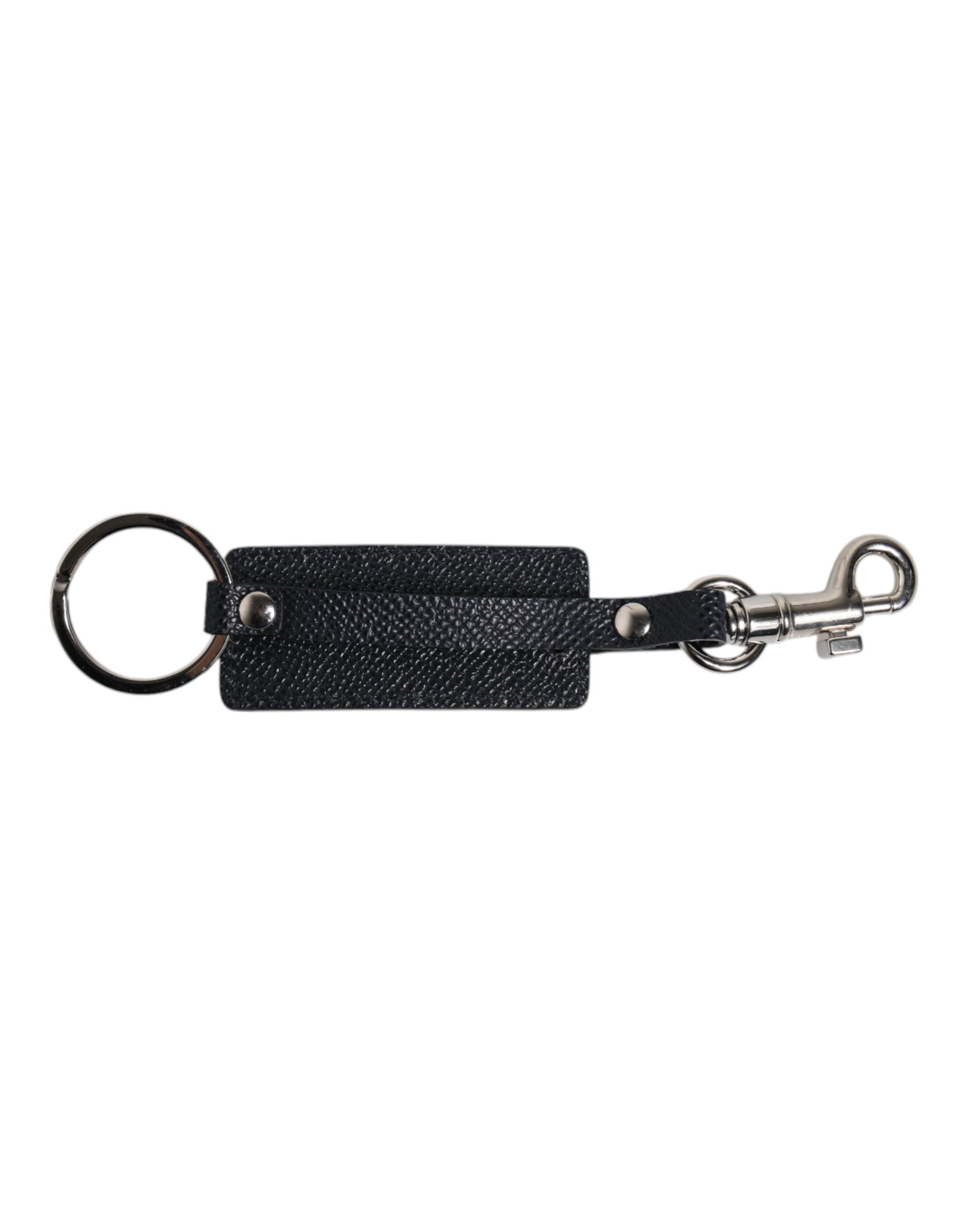 Blue Calf Leather DG Logo Silver Brass Keyring Keychain