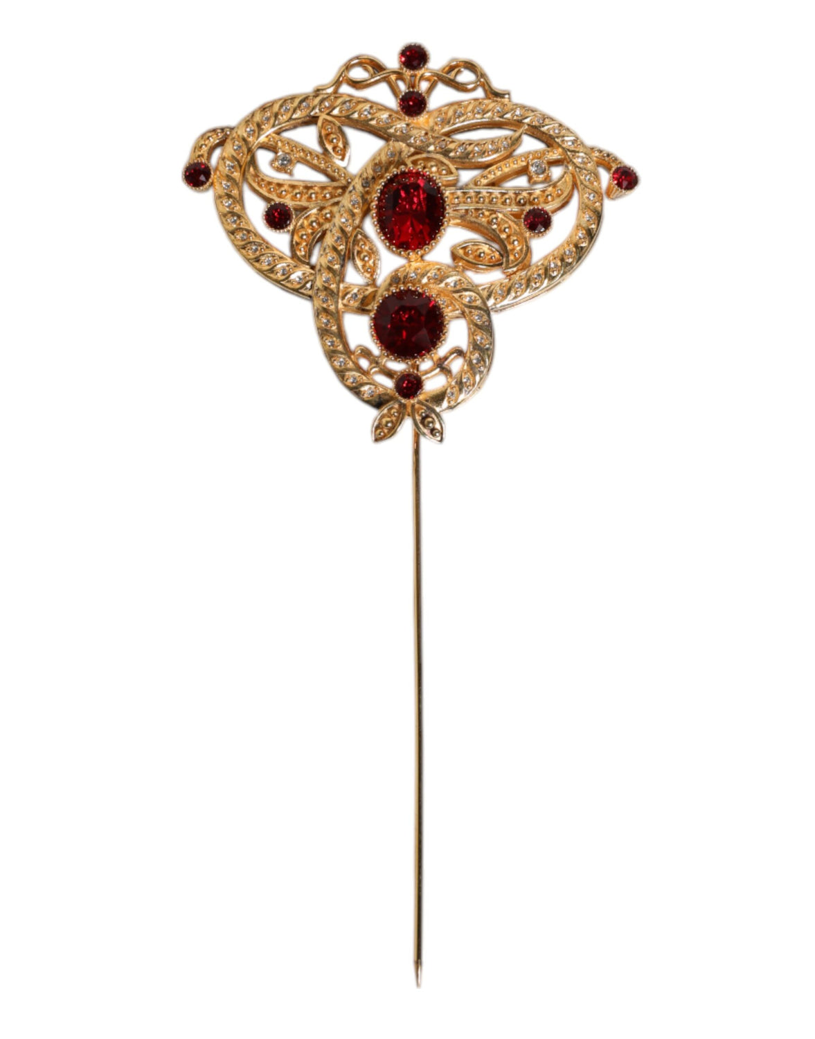 Gold Tone Red Crystal Embellish 925 Sterling Silver Pin