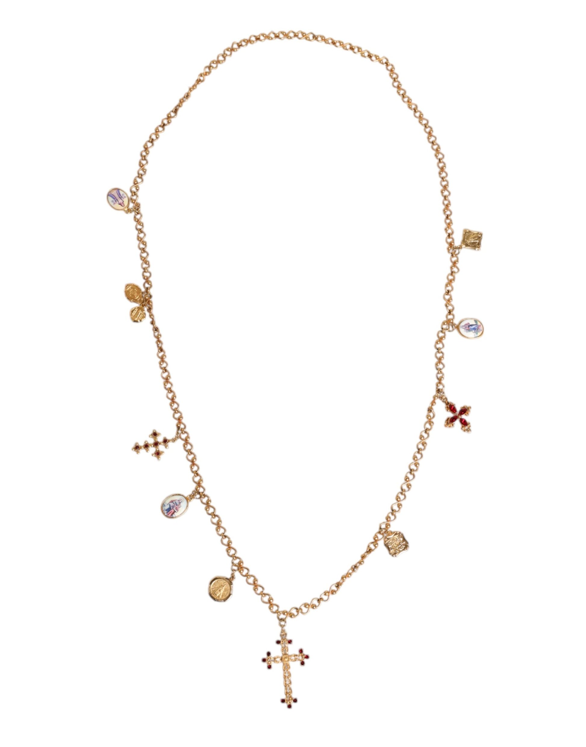 Gold Tone Brass Chain Religious Cross Pendant Necklace