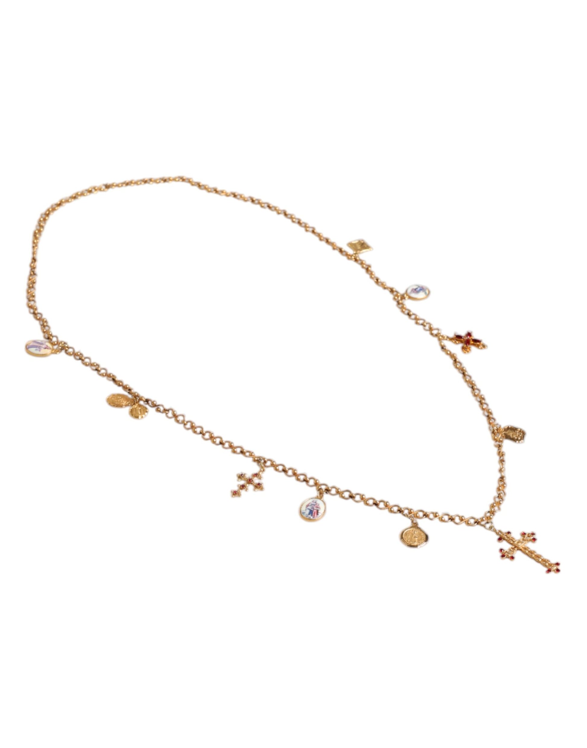 Gold Tone Brass Chain Religious Cross Pendant Necklace