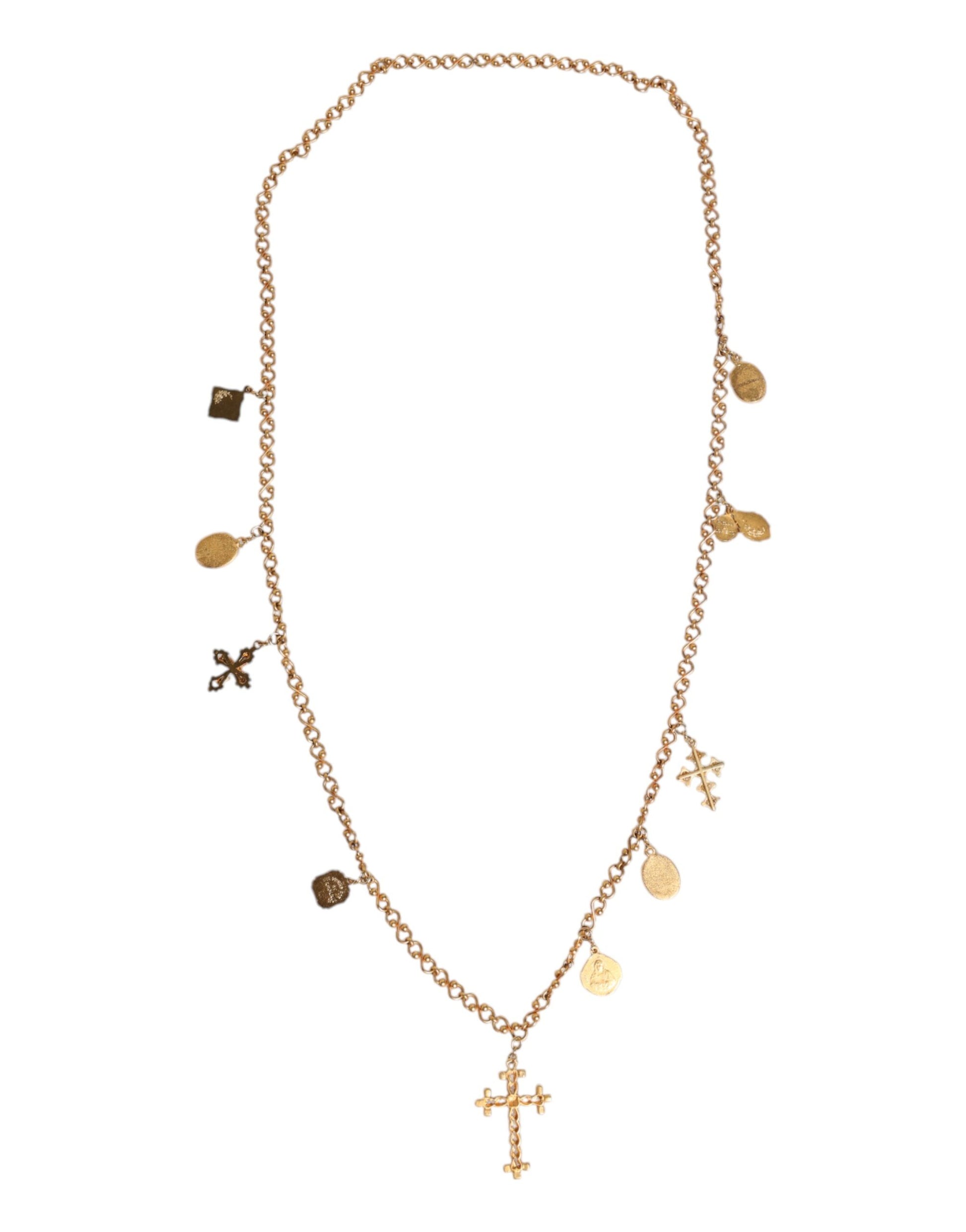 Gold Tone Brass Chain Religious Cross Pendant Necklace