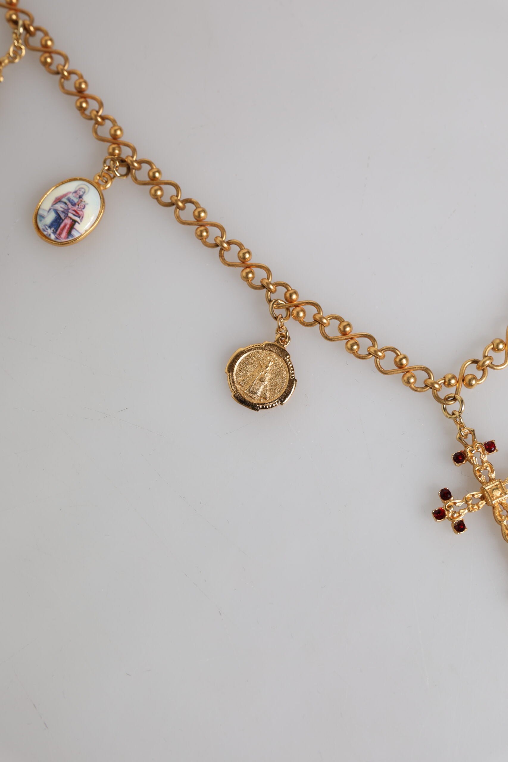Gold Tone Brass Chain Religious Cross Pendant Necklace