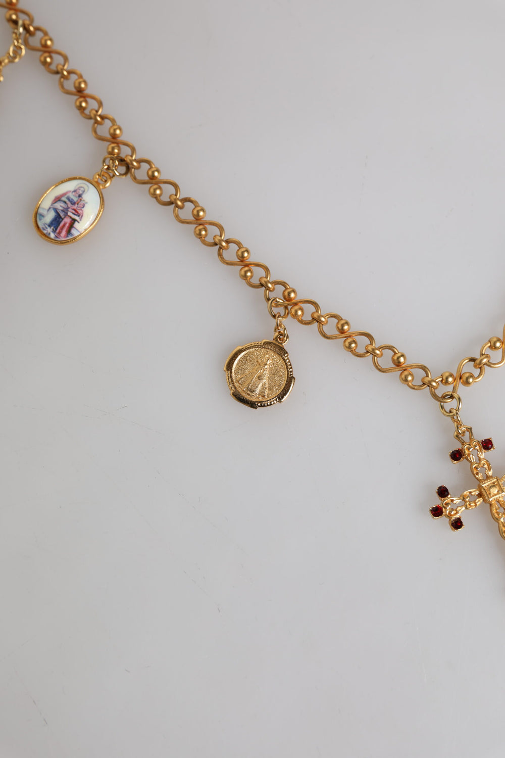 Gold Tone Brass Chain Religious Cross Pendant Necklace