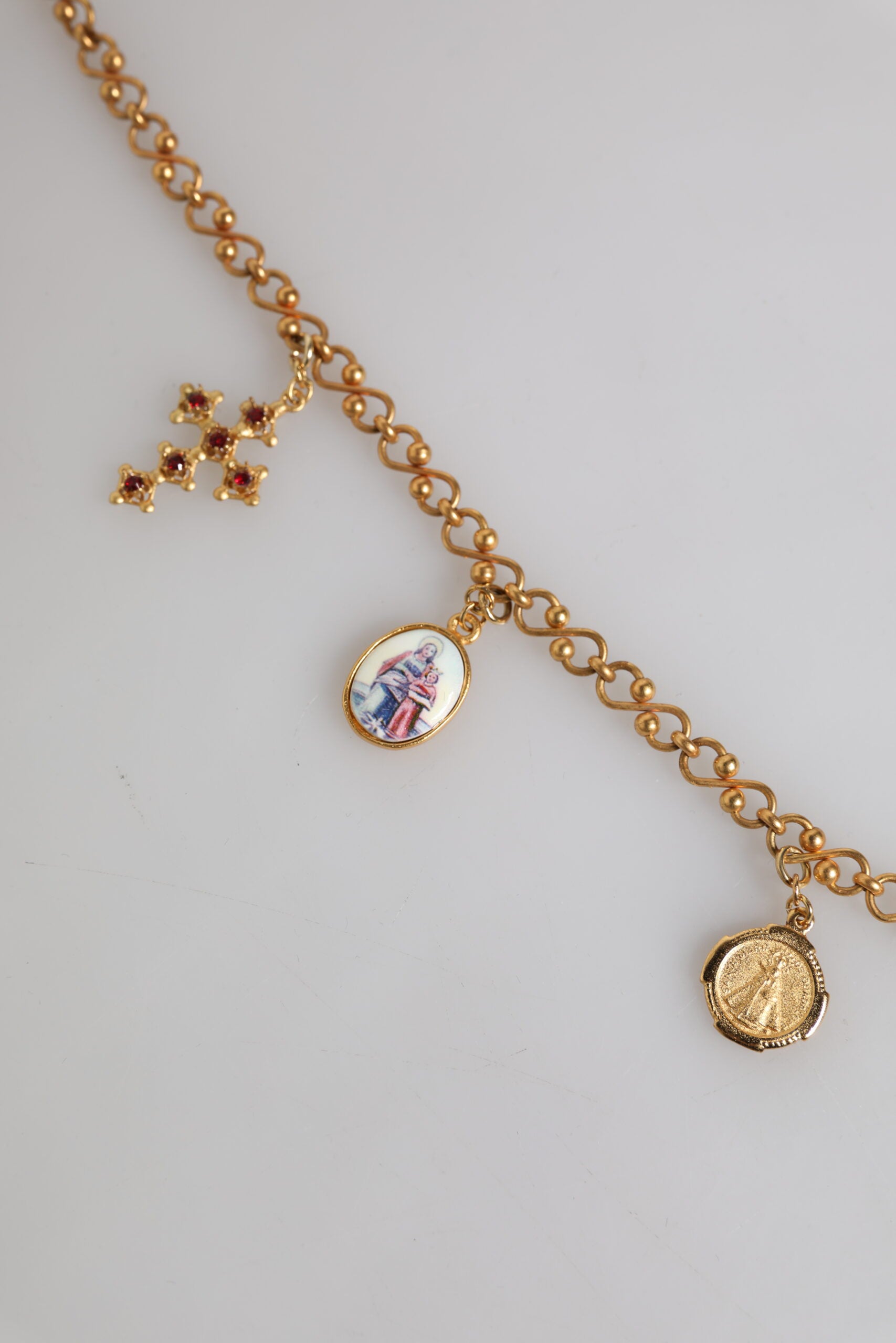 Gold Tone Brass Chain Religious Cross Pendant Necklace