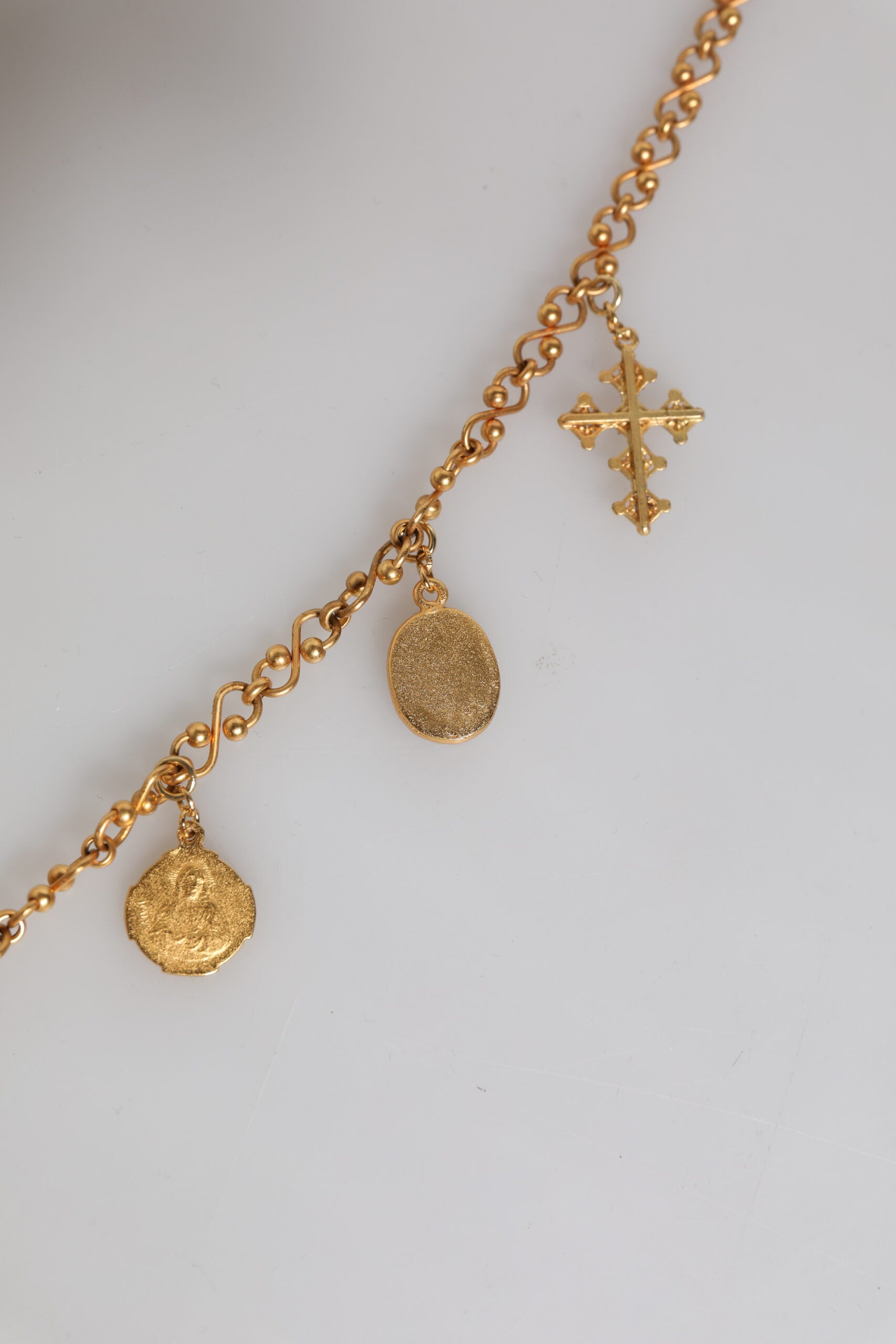 Gold Tone Brass Chain Religious Cross Pendant Necklace