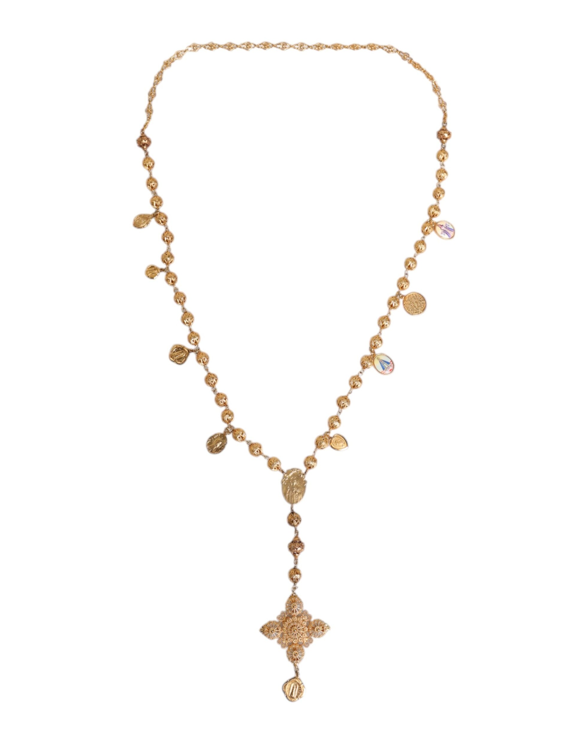 Gold Tone Chain Brass Beaded Statement Sicily Necklace