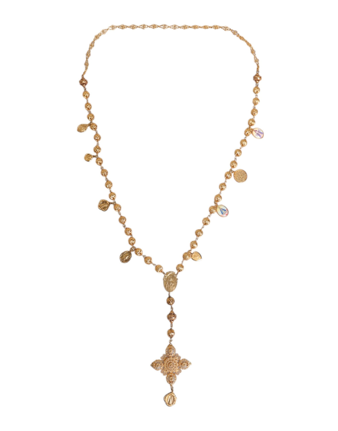 Gold Tone Chain Brass Beaded Statement Sicily Necklace