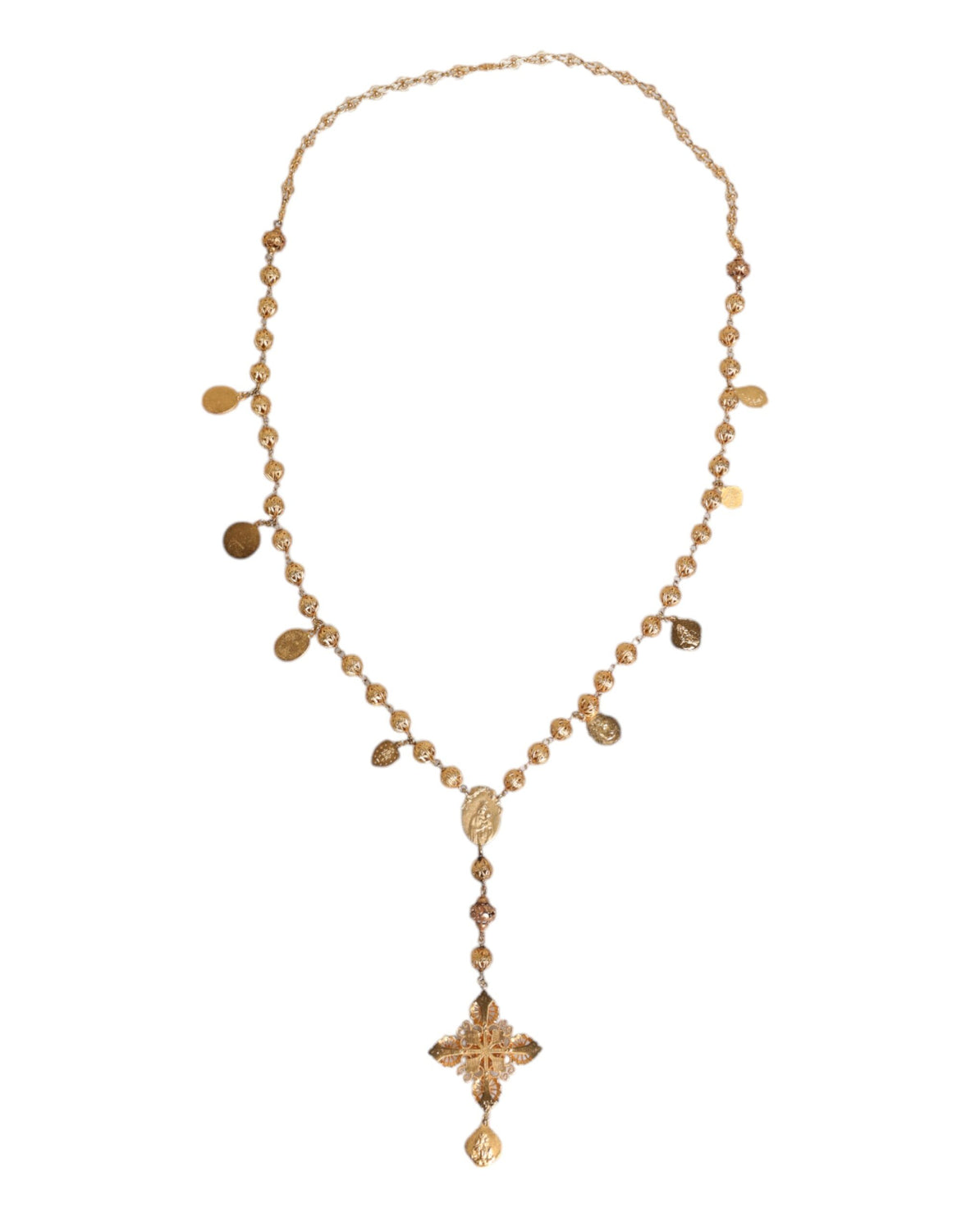 Gold Tone Chain Brass Beaded Statement Sicily Necklace