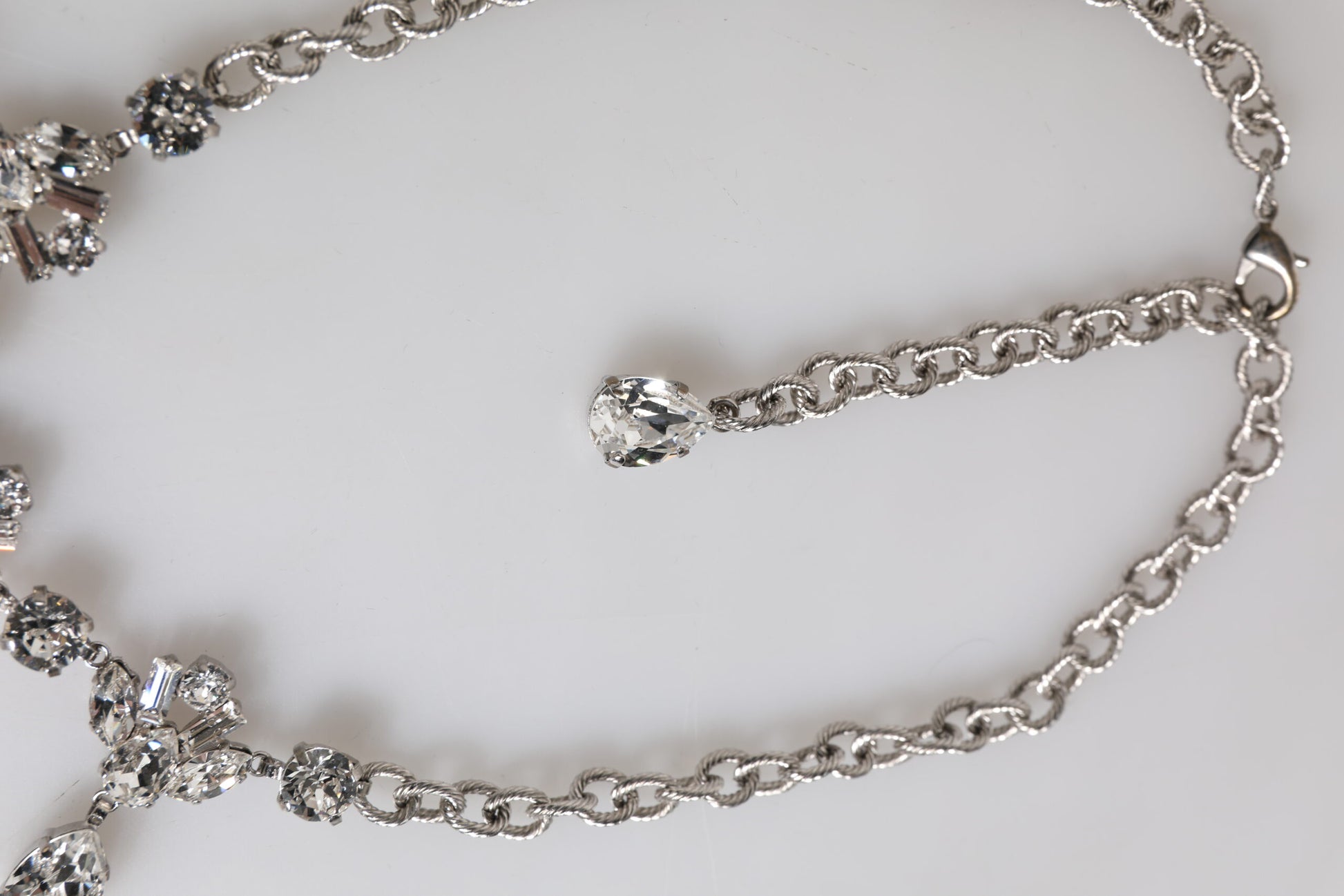 Silver Tone Brass Clear Crystal Roses Pendants Necklace