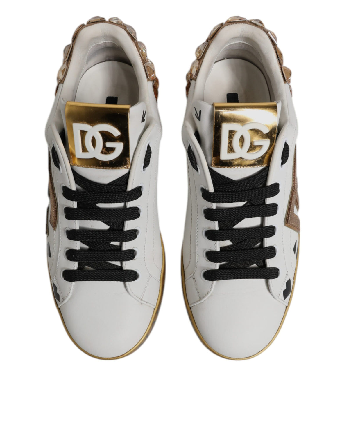 White Gold Crystal Logo Portofino Sneakers  Shoes