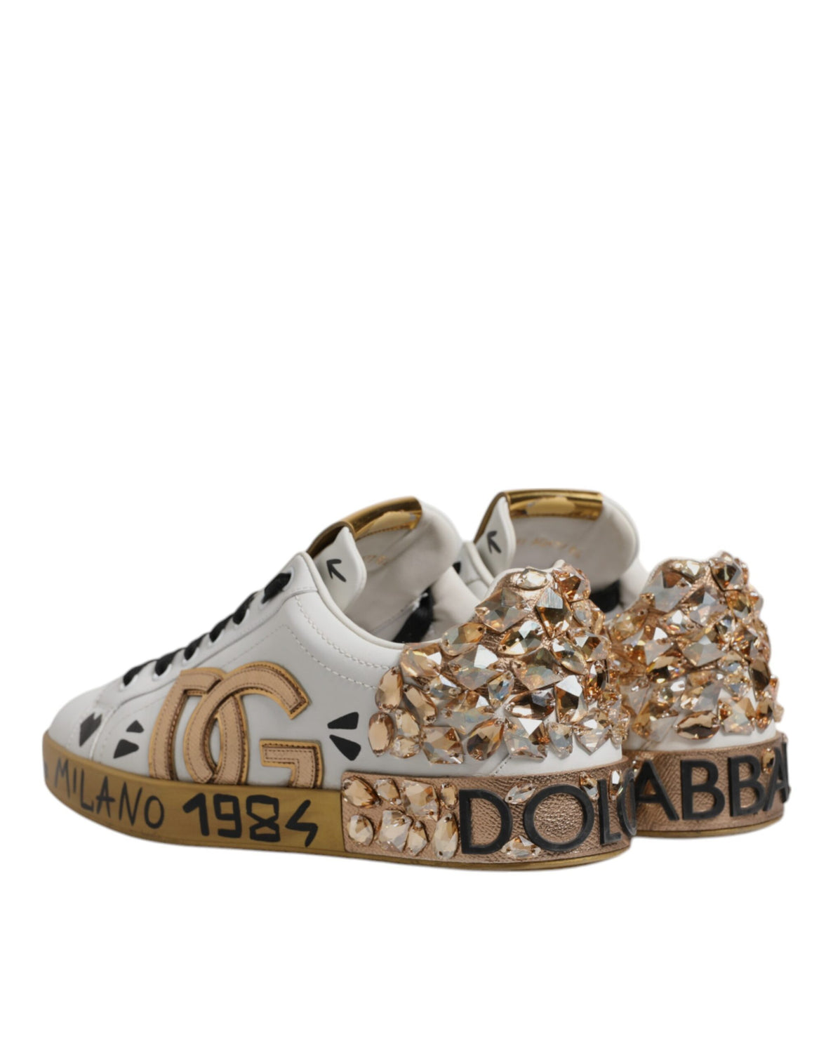 White Gold Crystal Logo Portofino Sneakers  Shoes