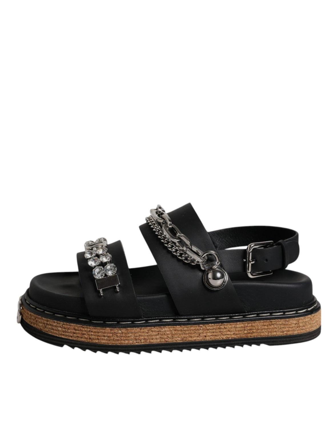 Black Crystal Embellish Strap Sandals Shoes
