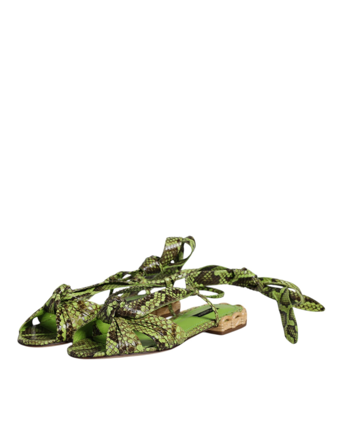 Green Animal Print Ankle Wrap Sandals Shoes