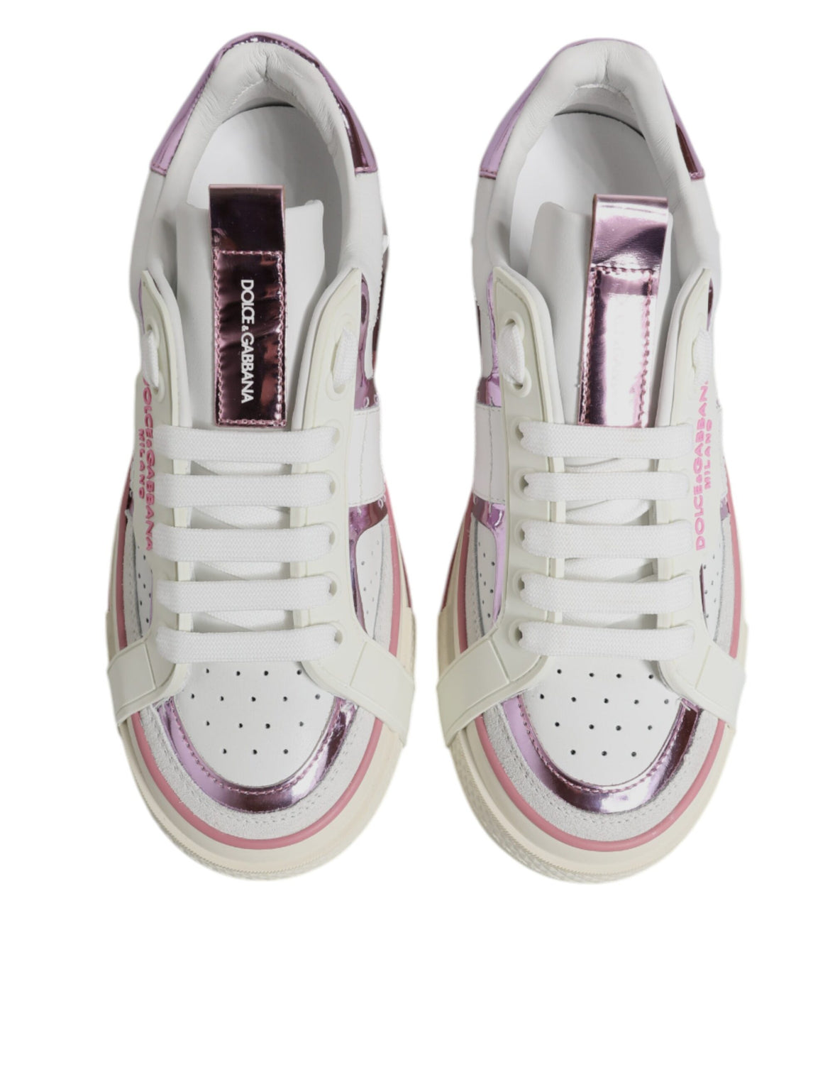 White Pink Leather Low Top Sneakers Shoes