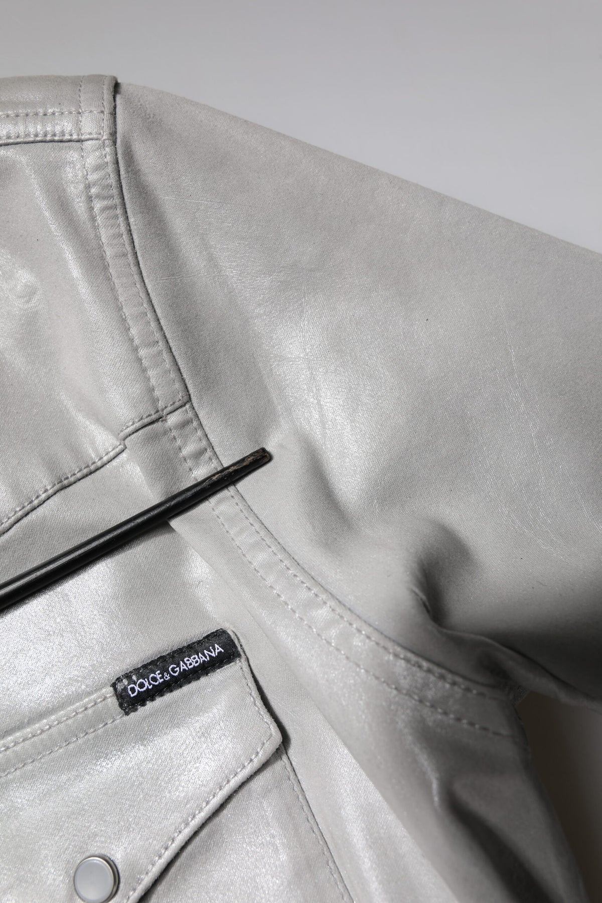 Metallic Gray Cotton Button Down Shirt