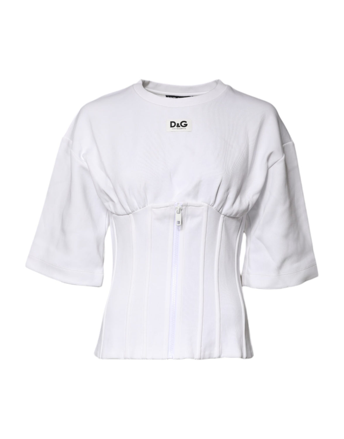 White Cotton Blend 3/4 Sleeves Blouse Top