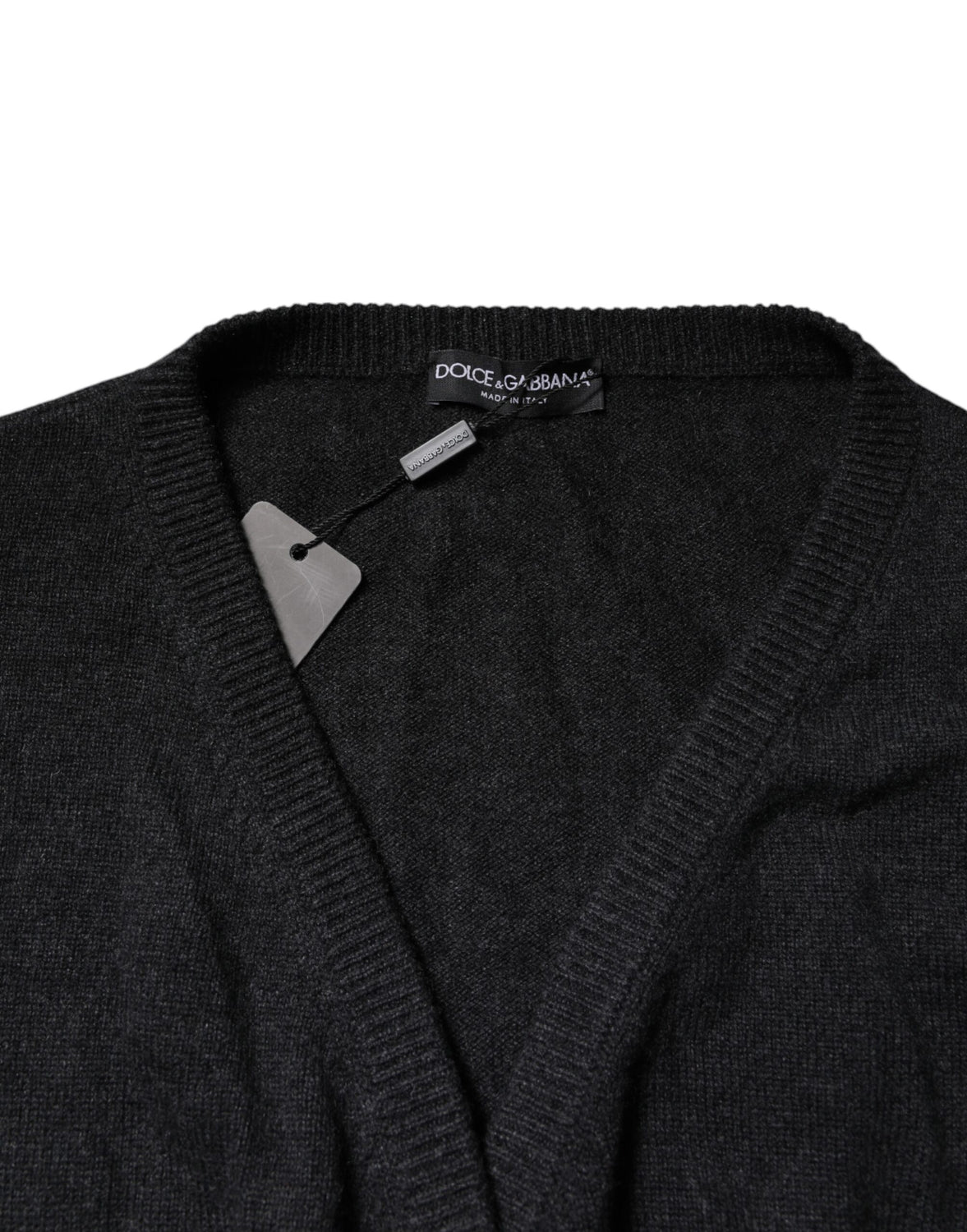 Grey Cashmere Deep V-neck Pullover Sweater