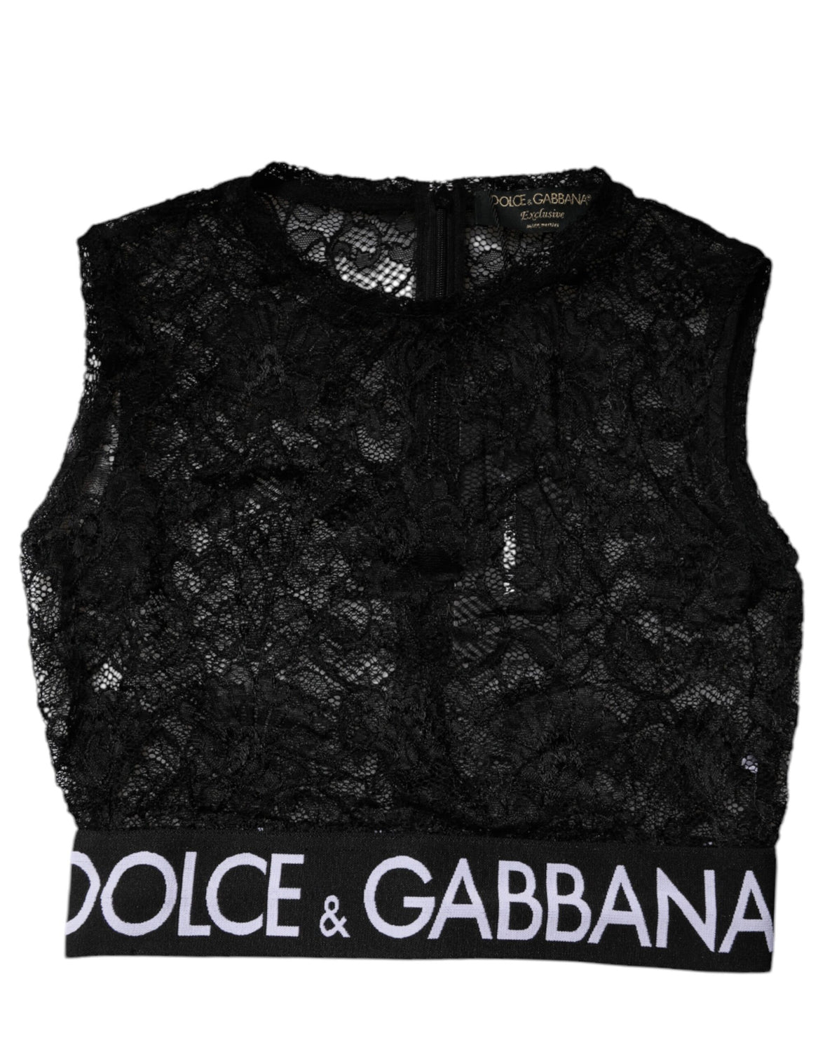 Black Nylon Floral Lace Sleeveless Crop Top