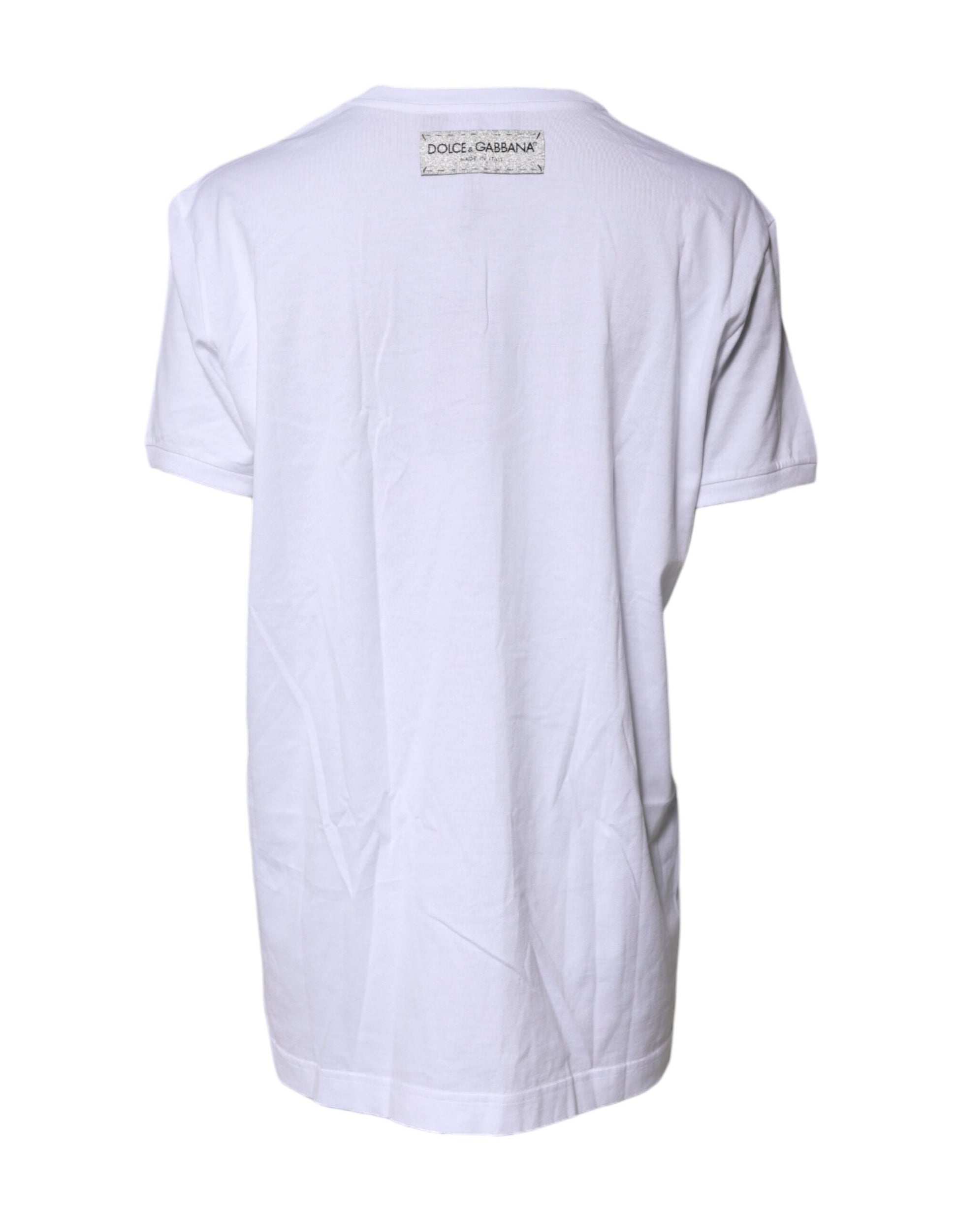 White Cotton Printed Round Neck Top T-shirt