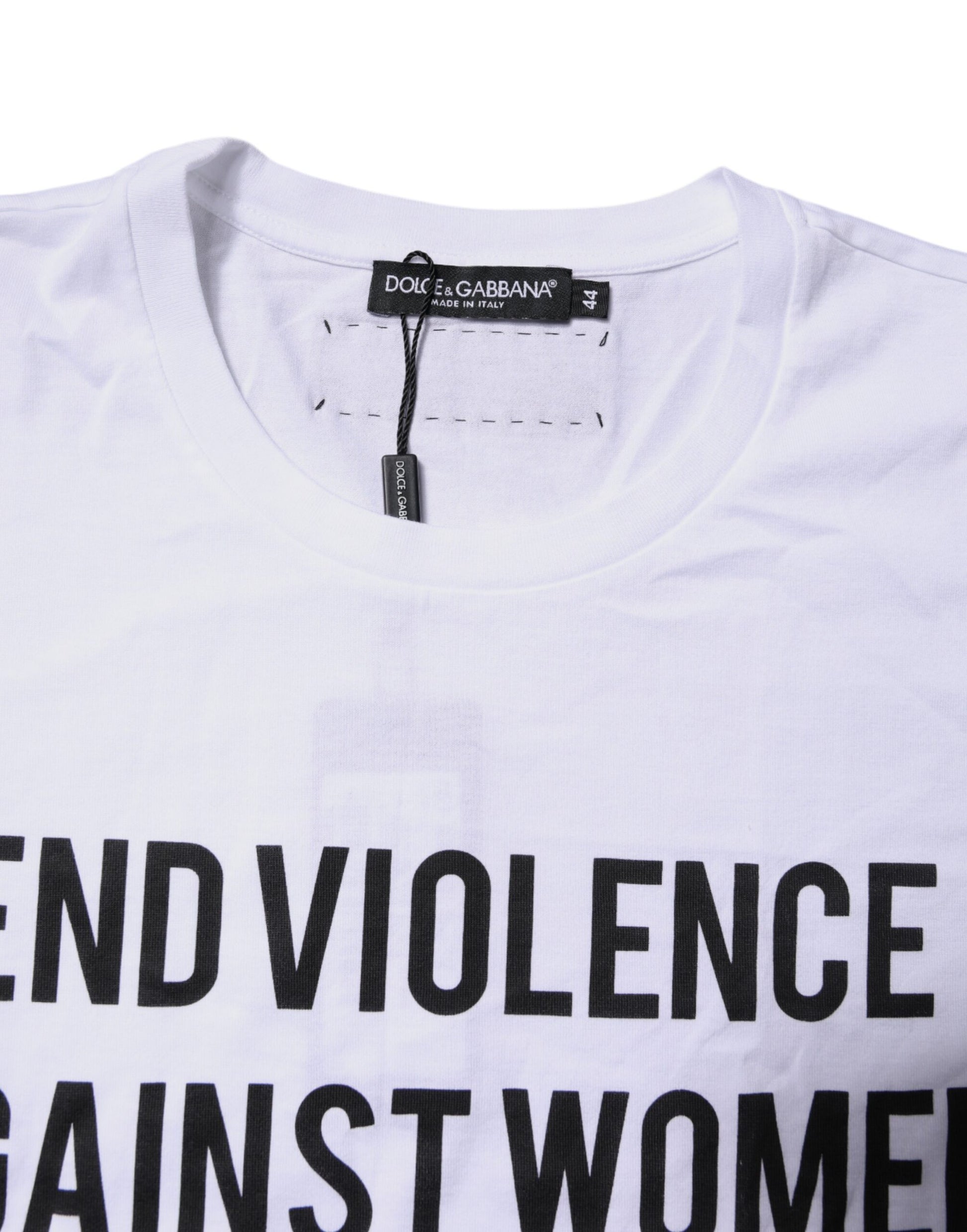 White Cotton Printed Round Neck Top T-shirt