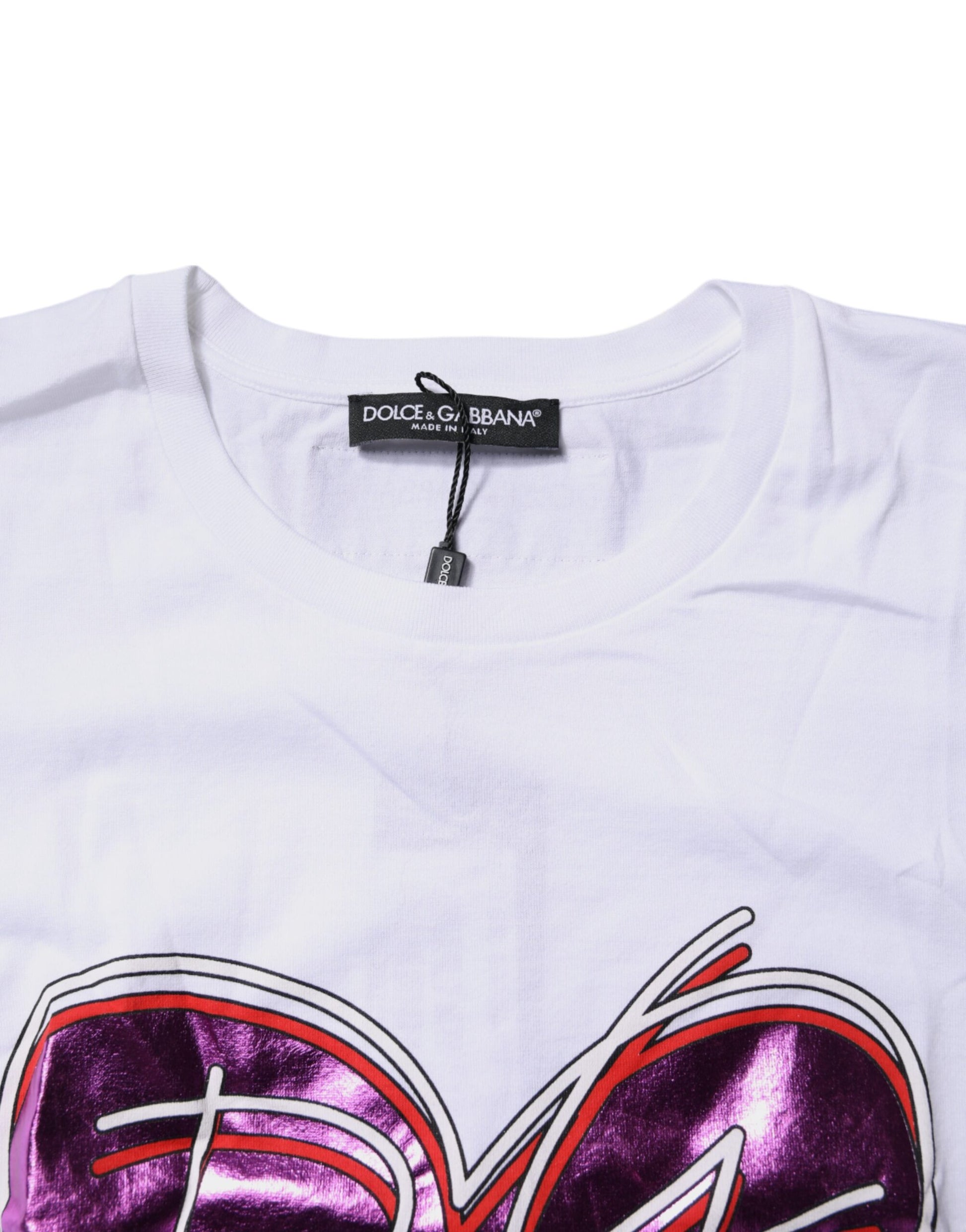 White Printed Cotton Round Neck Top T-shirt
