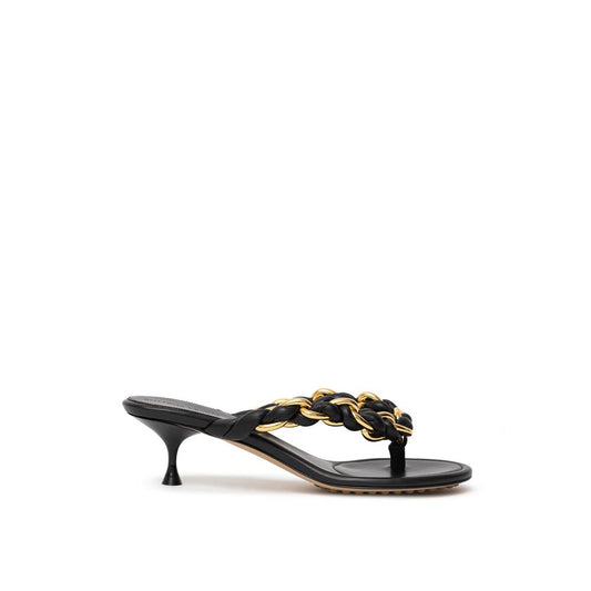 Black Leather Flip-Flop Sandals