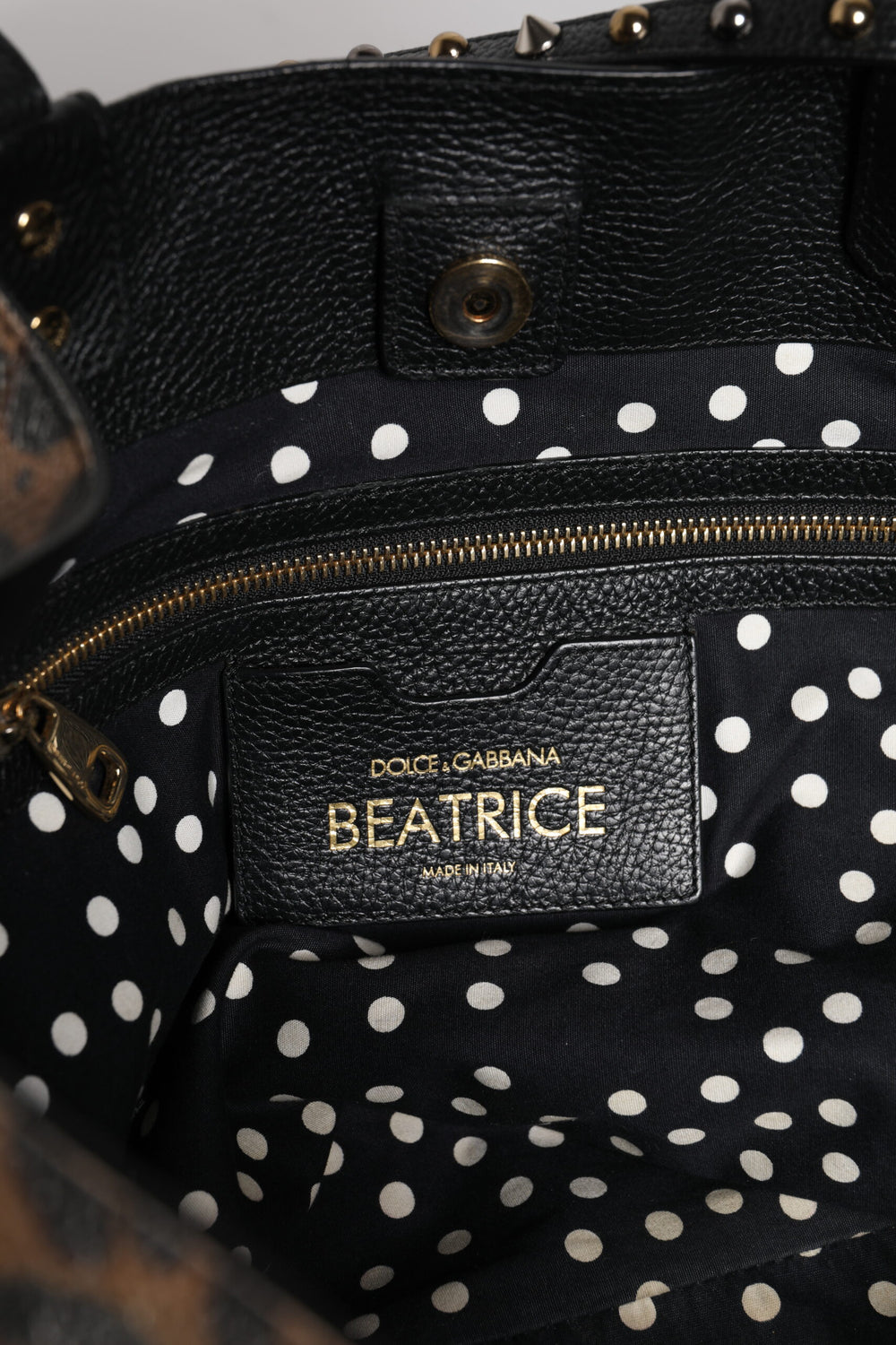 Brown Leopard BEATRICE Leather Logo Plaque Tote Bag