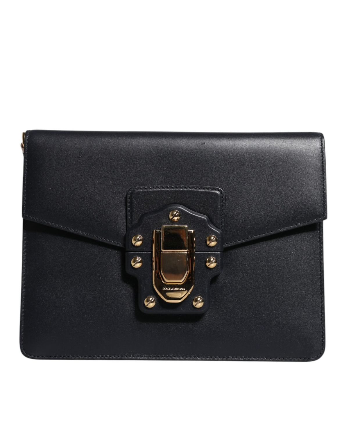 Black Leather Logo Gold Crossbody Purse Bag