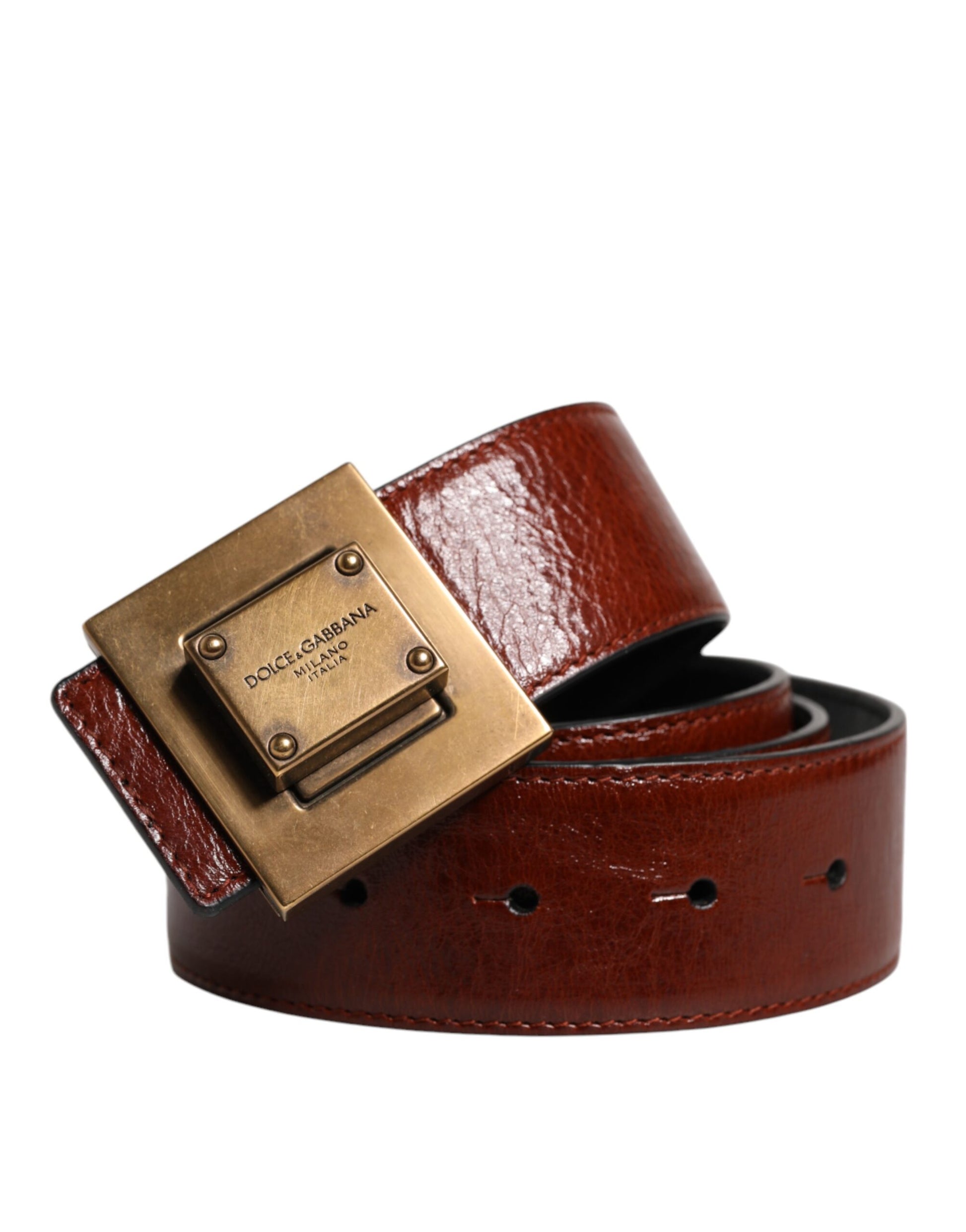 Dark Brown Leather Gold Metal Buckle Belt