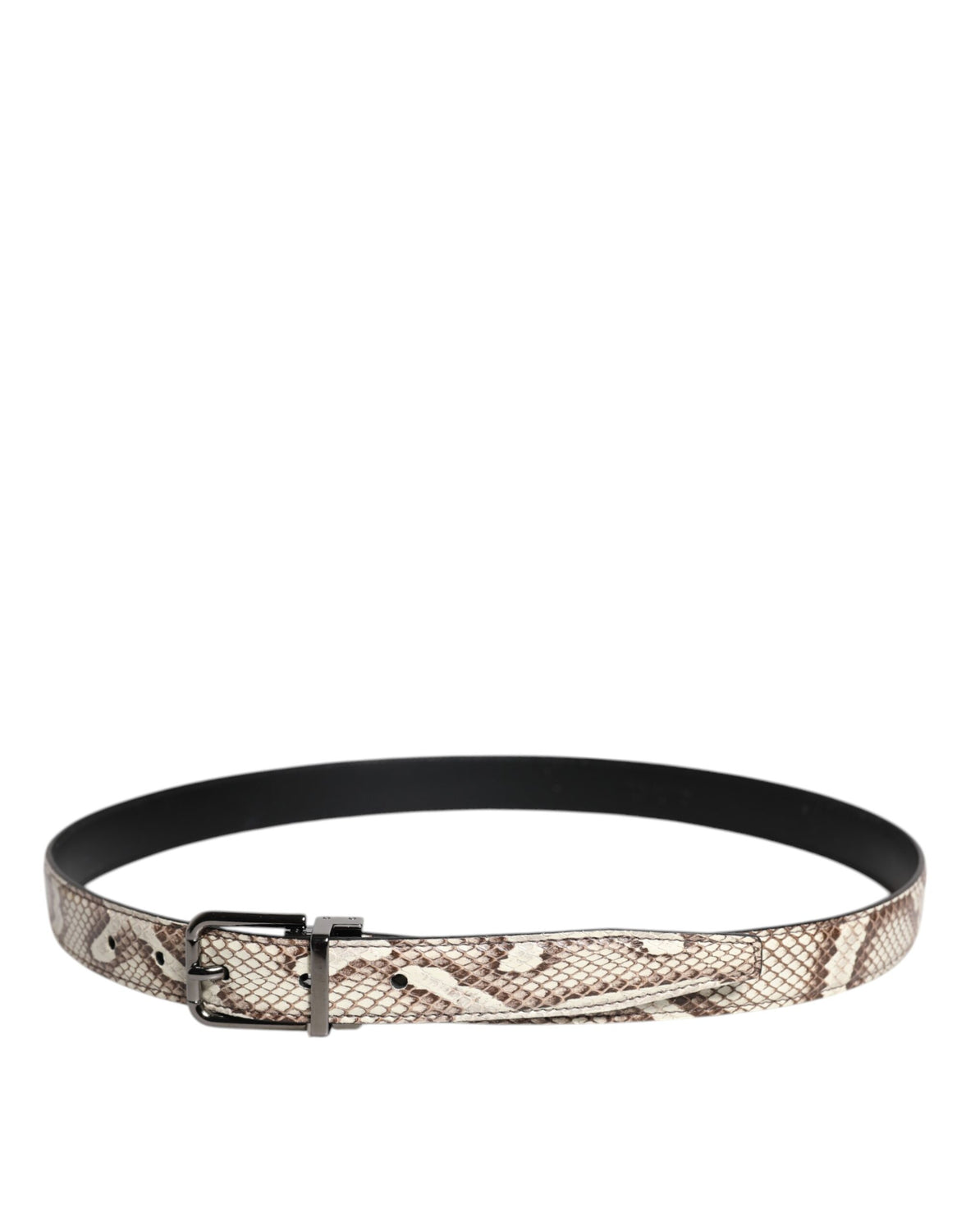 Brown Exotic Leather Classic Metal Buckle Belt