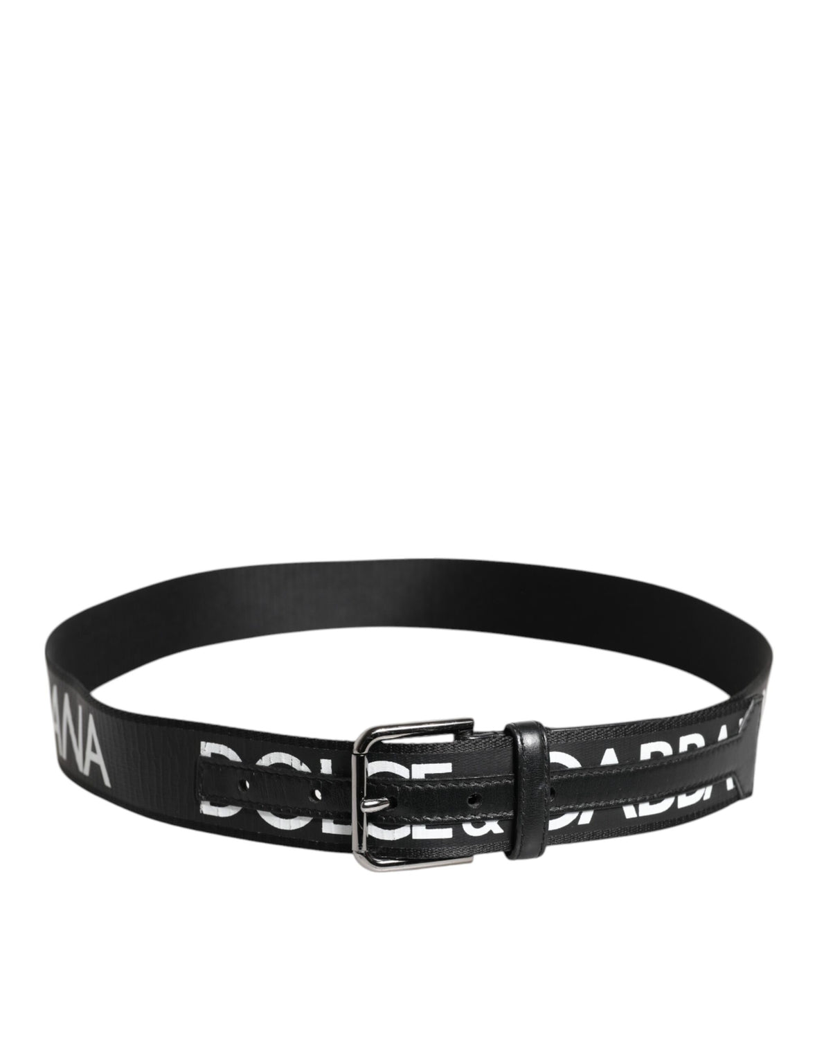 Black Leather Classic Metal Logo Buckle Belt